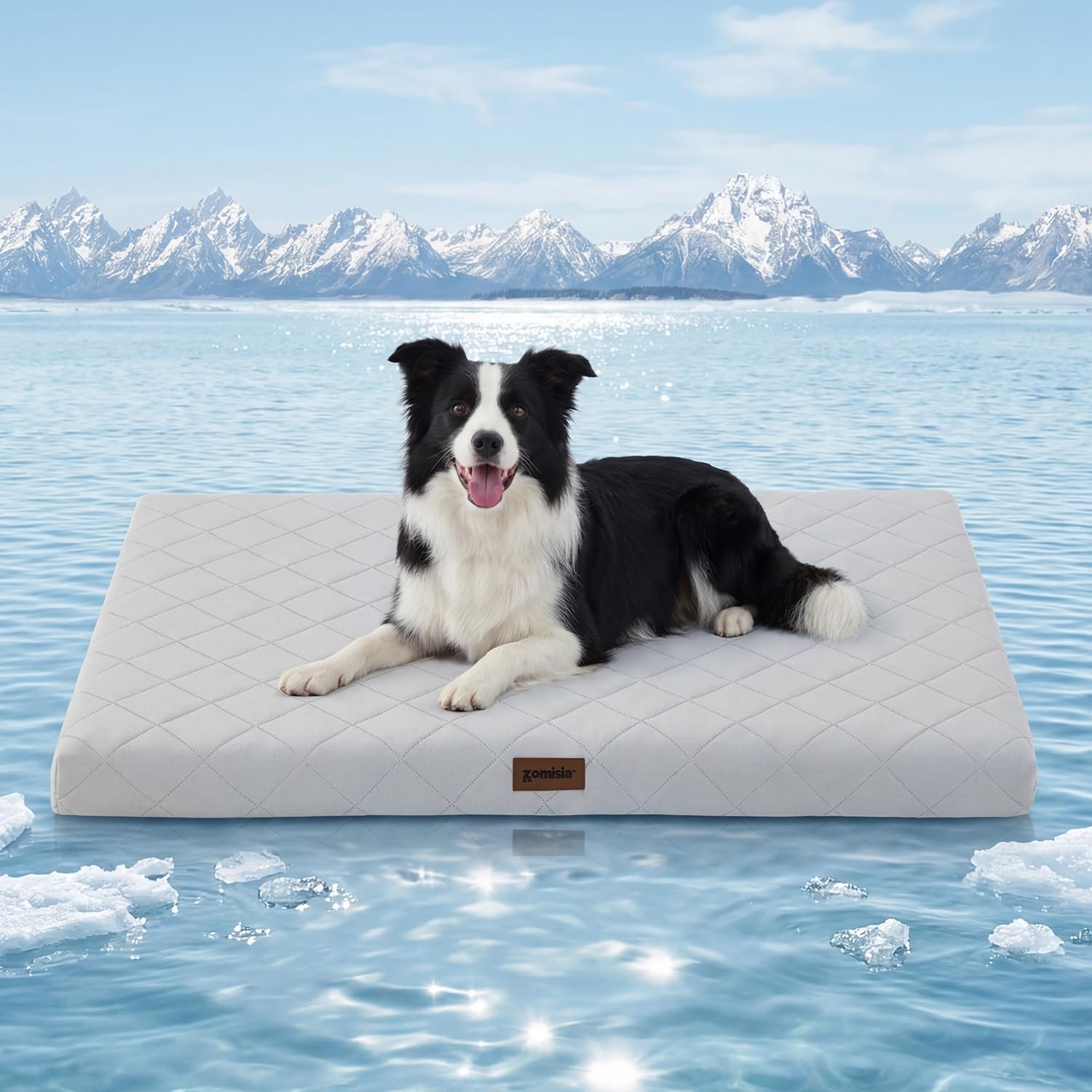ZOMISIA Cooling Dog Bed for Crate, Q-Max>0.5 Cooling Mat with Removable Washable Cover, Orthopedic Egg Crate Foam Summer Pad for Extra Large Dogs, 41×27 Inch, Grey