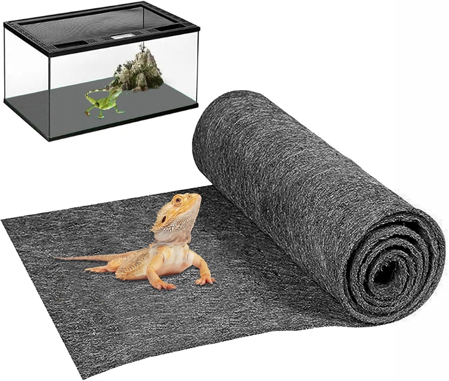 Mechpia 47″ x 24″ Large Reptile Carpet Terrarium Liner Bedding Reptile Substrate Mat Tank Accessories for Bearded Dragon Snake Lizard Tortoise Leopard Gecko (Grey)