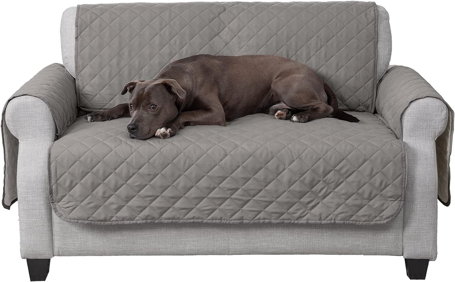 Furhaven Water-Resistant & Reversible Loveseat Cover Protector for Dogs, Cats, & Children – Two-Tone Pinsonic Quilted Living Room Furniture Cover – Gray/Mist, Loveseat