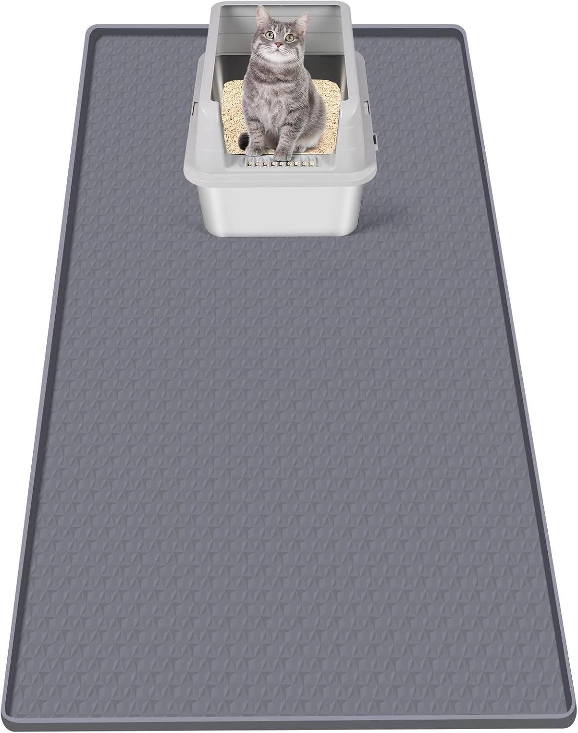 Cat Litter Mat for Litter Box 51″x25.6″ Extra Large Silicone Mat,Light Grey