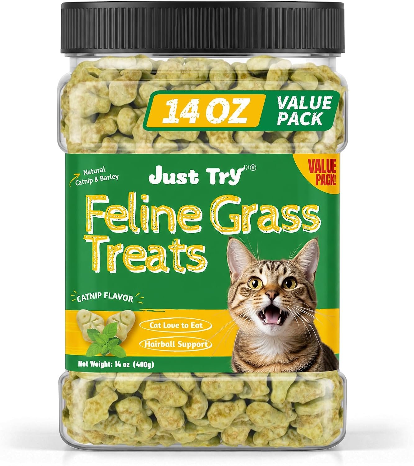 Just Try 14 OZ Cat Grass Treats for Indoor Cats Hairball Control