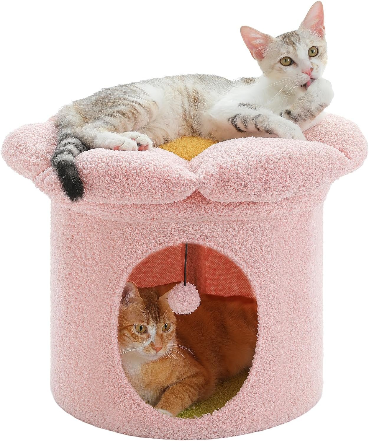 PETEPELA 20″ Cute Cat Tree House with Removable Flower Bed, Pink