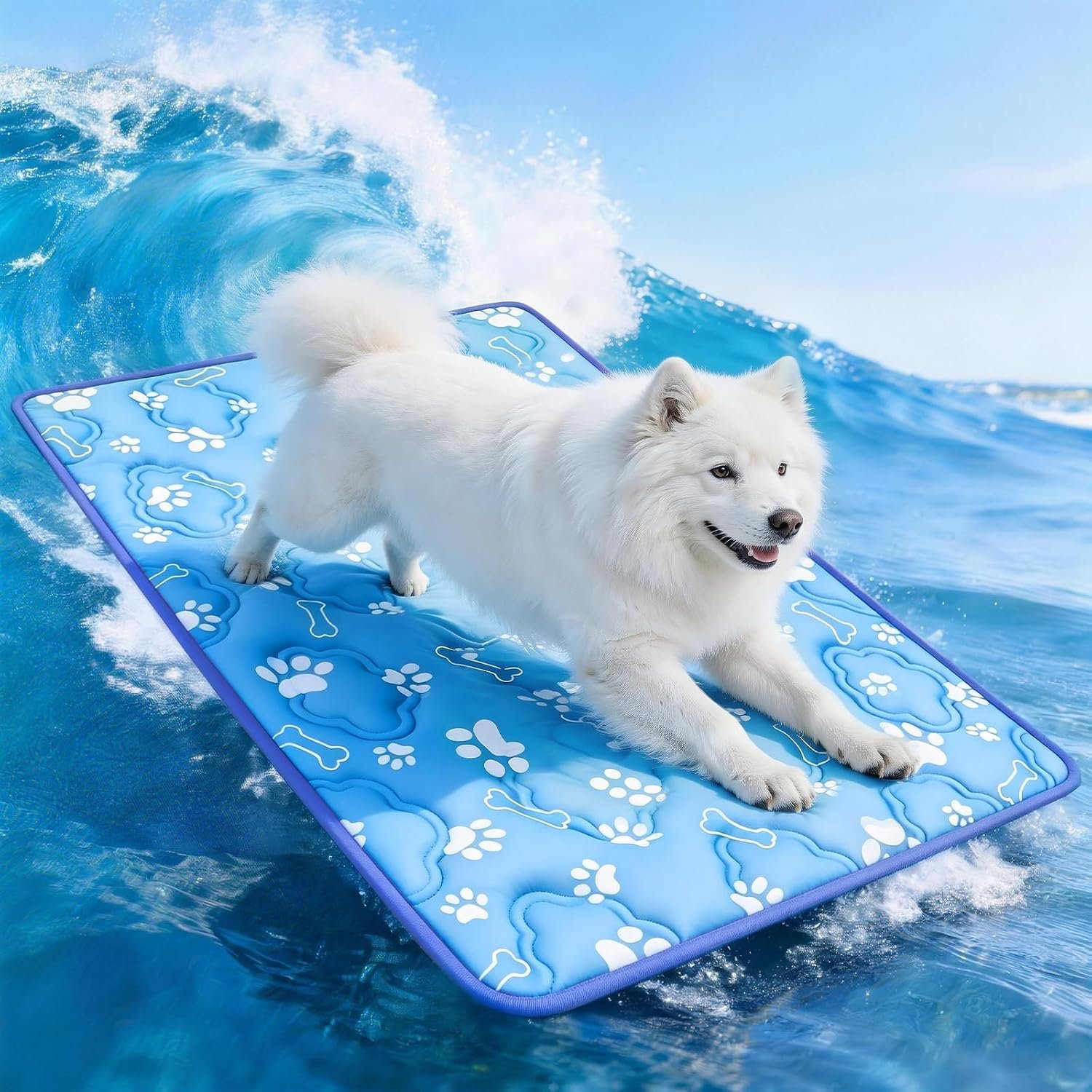 Dog Cooling Mat for Extra Large Dogs, Cool Dog Bed Mat for Indoor & Outdoor, Q-Max>0.5, Machine Washable Non-Toxic Pet Self Cooling Pad for Kennel, Crate, Car – XXL(48″ x 30″) – Blue
