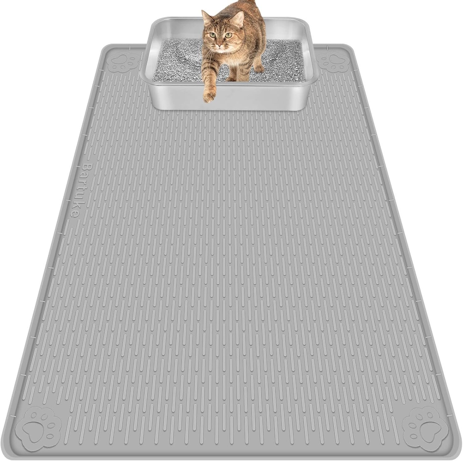 Silicone Cat Litter Mat for Litter Box 40”x28” Large Cat Mat, Light Grey