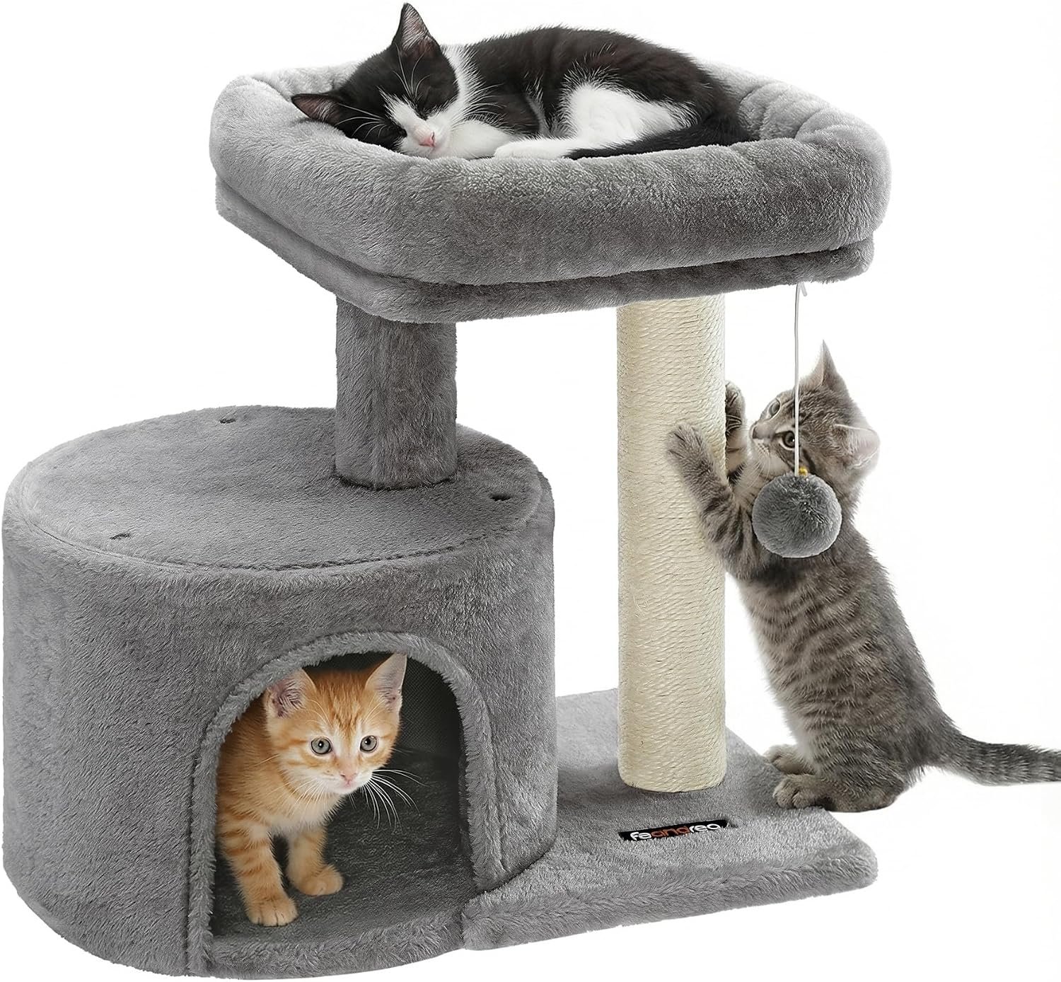 Feandrea Cat Tree, 18.5-in Small Cat Tower, Cute Kittens Condo, Light Gray