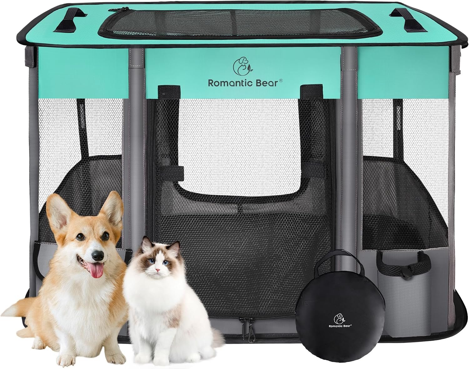 ROMANTIC BEAR Dog Playpen,Foldable Pet Puppy Cat Playpen,M(31″x23″x21″)