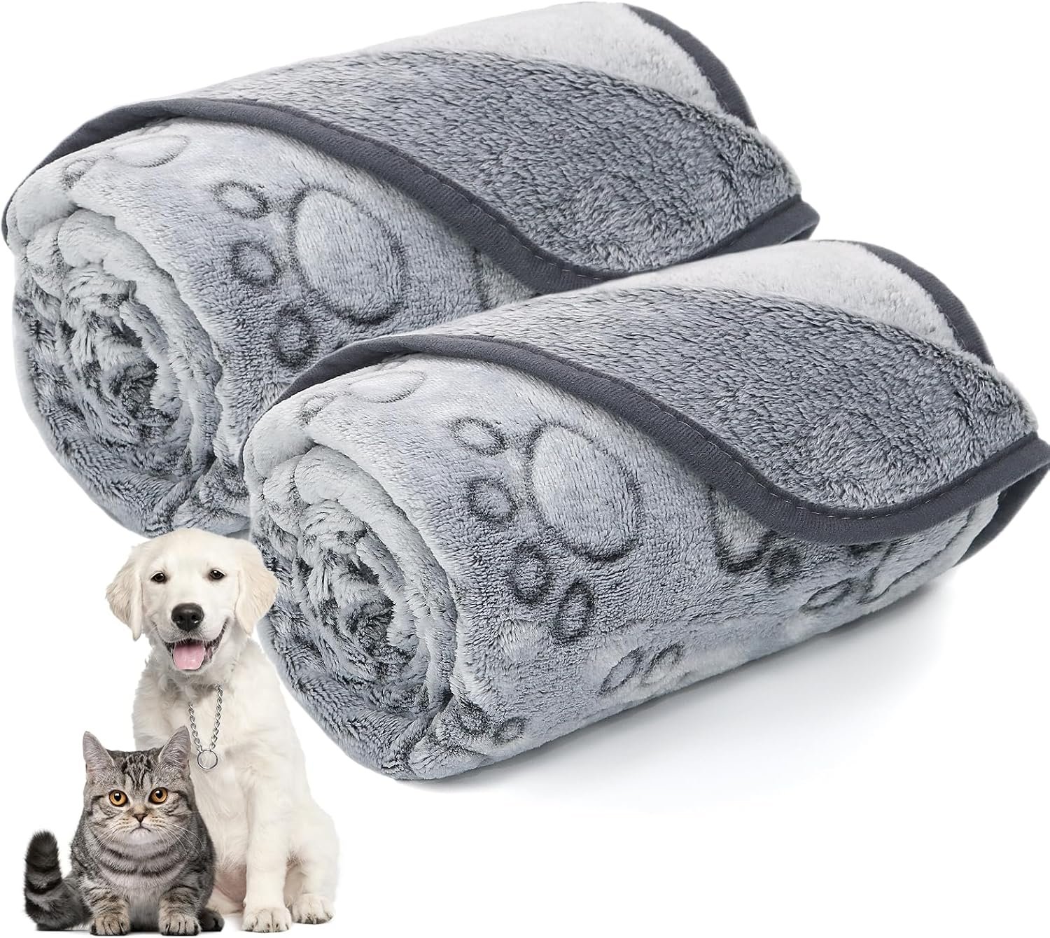 LOKOZ 2 Pack Dog Blanket for Small Medium Dogs, Soft Washable Fleece Pet Blankets with Paw Print, Puppy & Cat Blanket for Bed Couch Sofa, 24″x32″