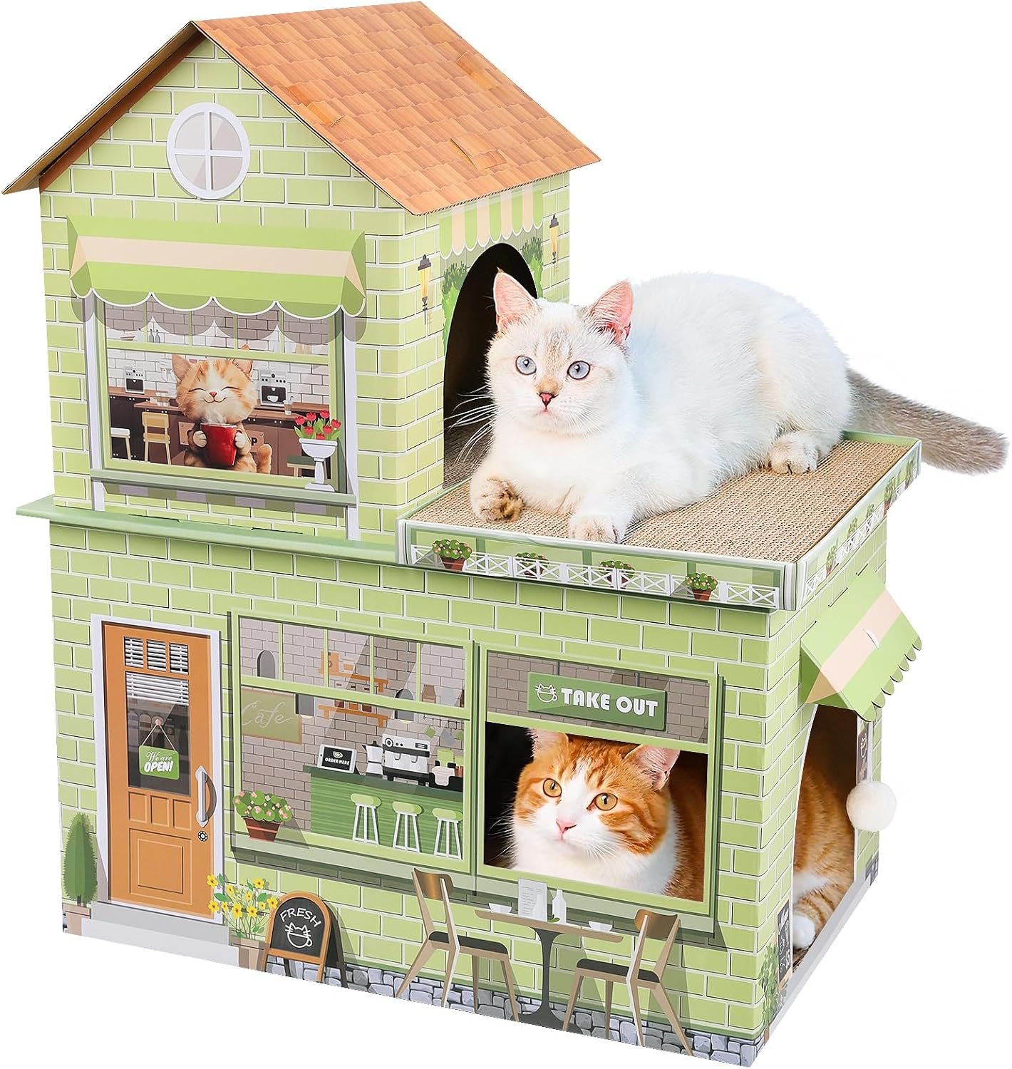 Cardboard Cat Houses for Indoor Cats Kitten Scratcher Houses Cafe Themed