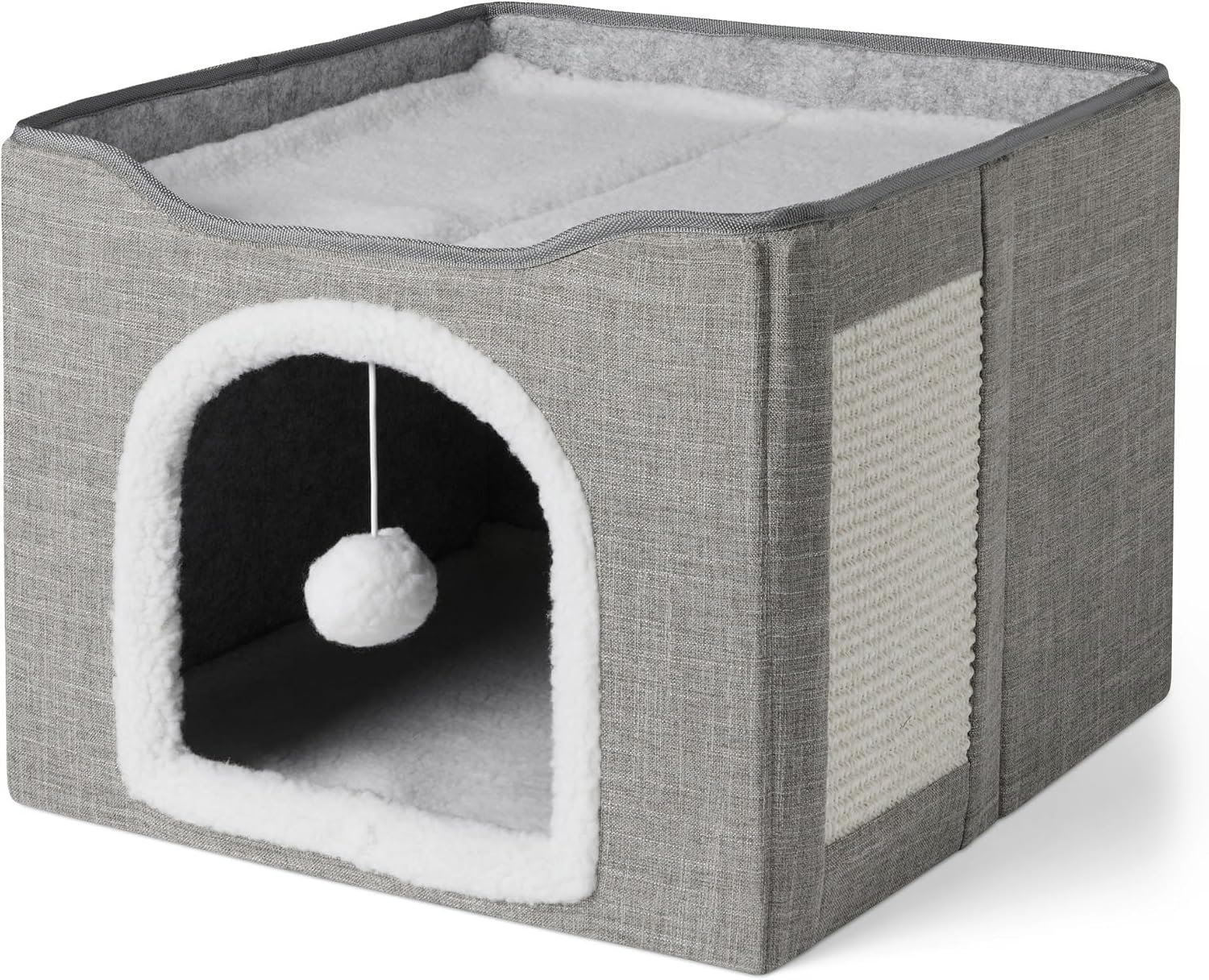 Amazon Basics Cat House 1 Story, Foldable Cat Condo with Sisal Scratch Pad, Grey