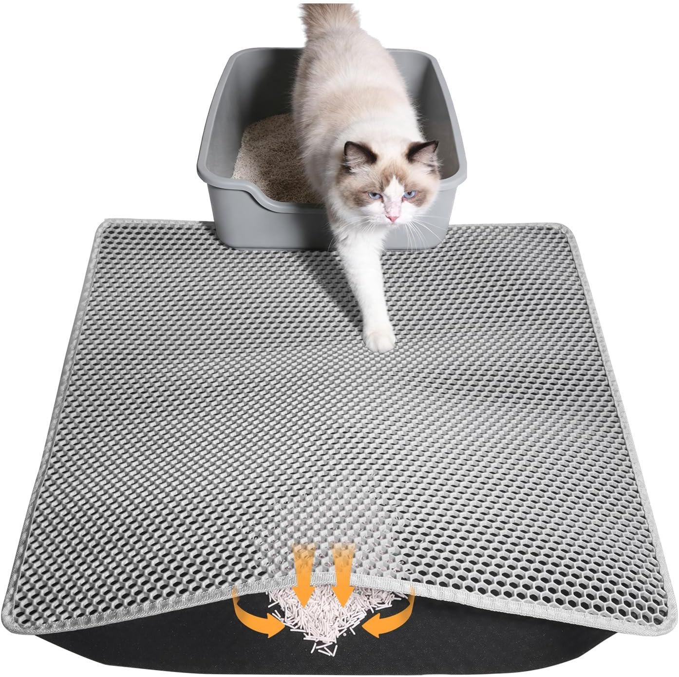 Cat Litter Mat 24″x15″, Double Layer Waterproof Litterbox Mat, Gray