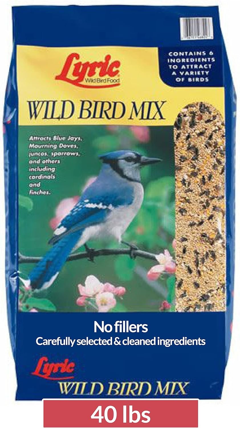 Lyric Wild Bird Mix – Includes Corn, Nuts, and Wild Bird Seed for Outside Feeders, Attracts Doves, Jays and Many More, 40 lb Bag | Includes corn, white millet, sunflower and safflower seeds and peanuts – Attracts Doves, Jays and many more