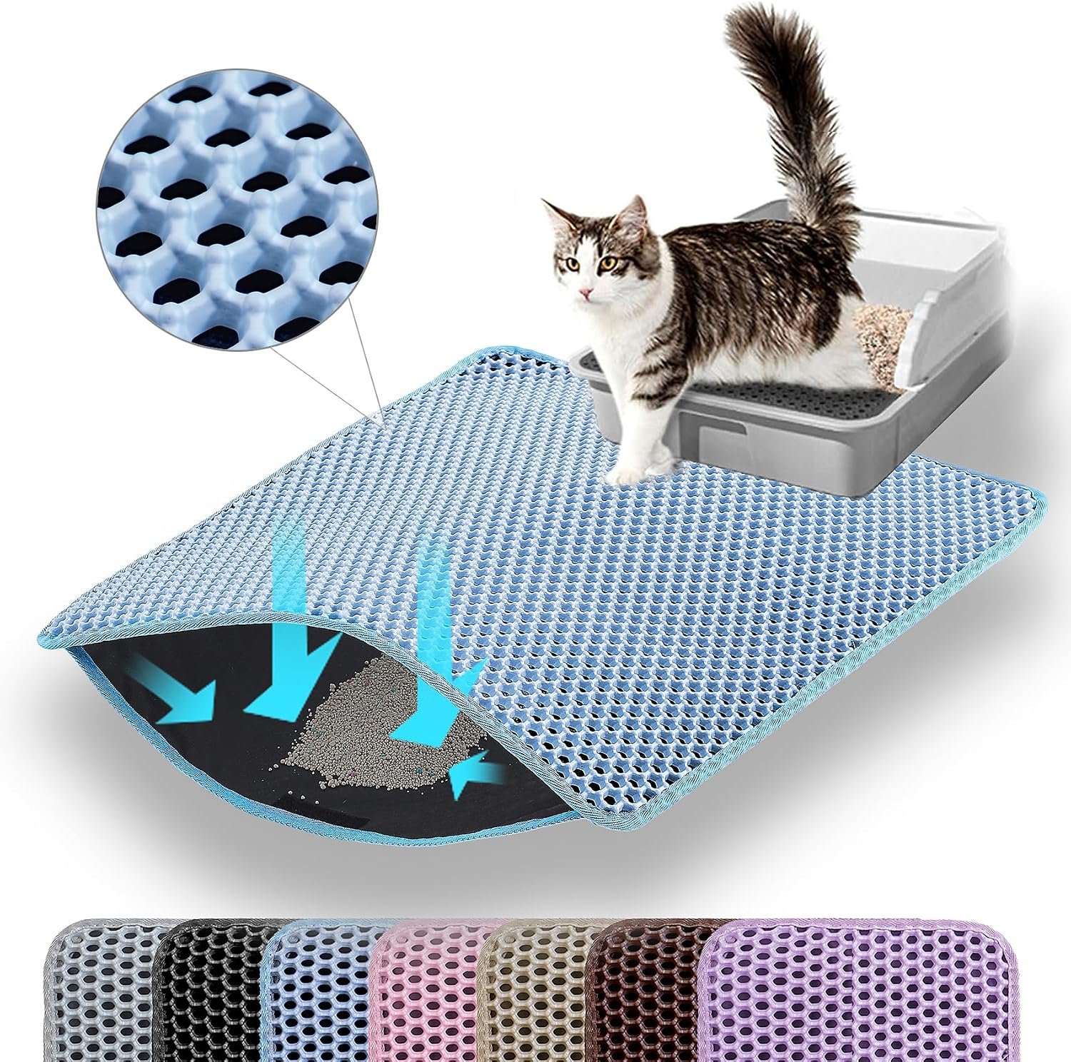Cat Litter Mat, Double Layer Honeycomb Litter Box Mat