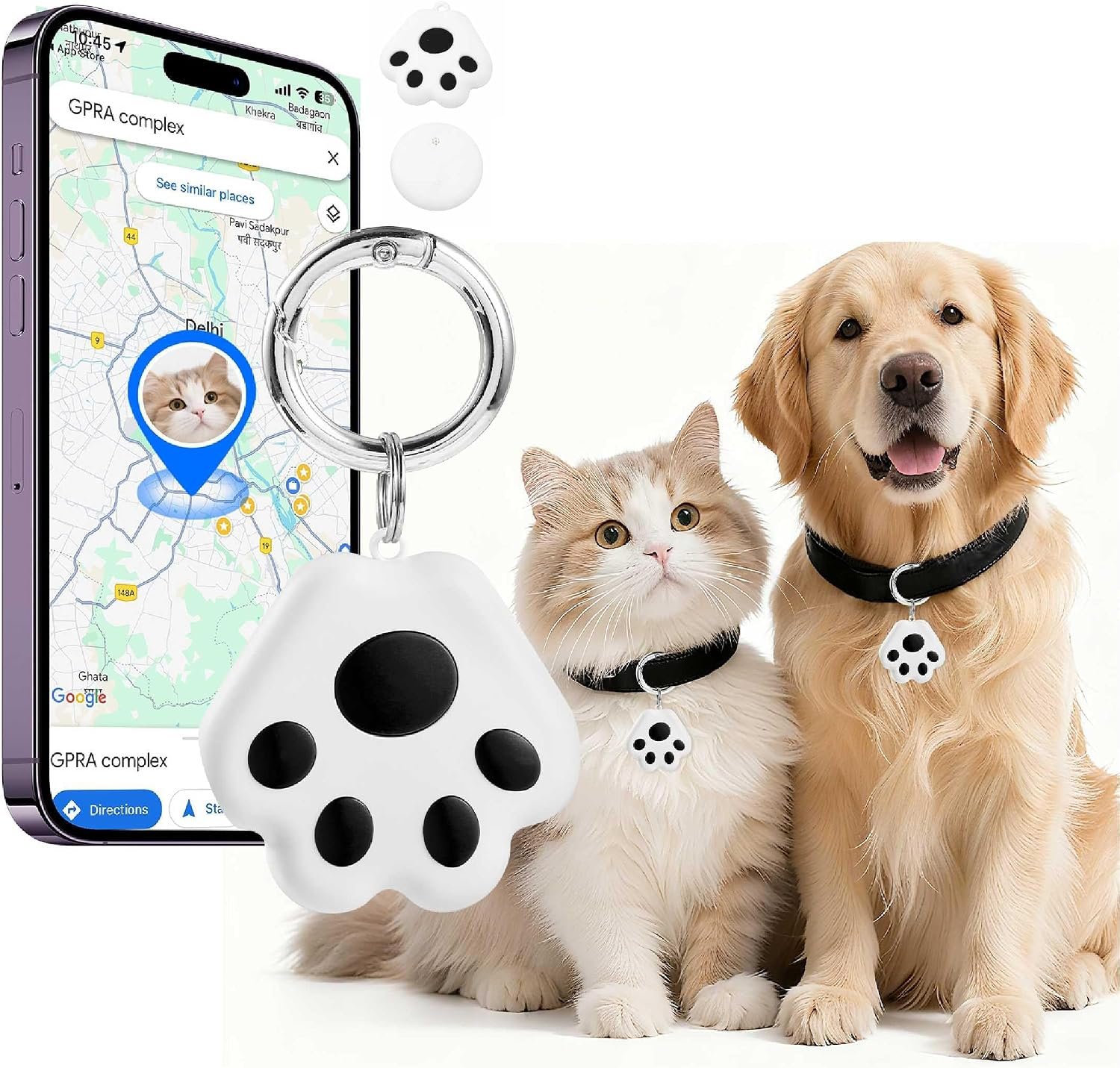 Pet GPS Tracker for Dog and Cat: Dogs and Cats Small Tracking Tag for Google and iOS with No Subscription No Fee – Smart Pets Trackers Waterproof Dustproof Extra Long Batteries Life of 360 Days