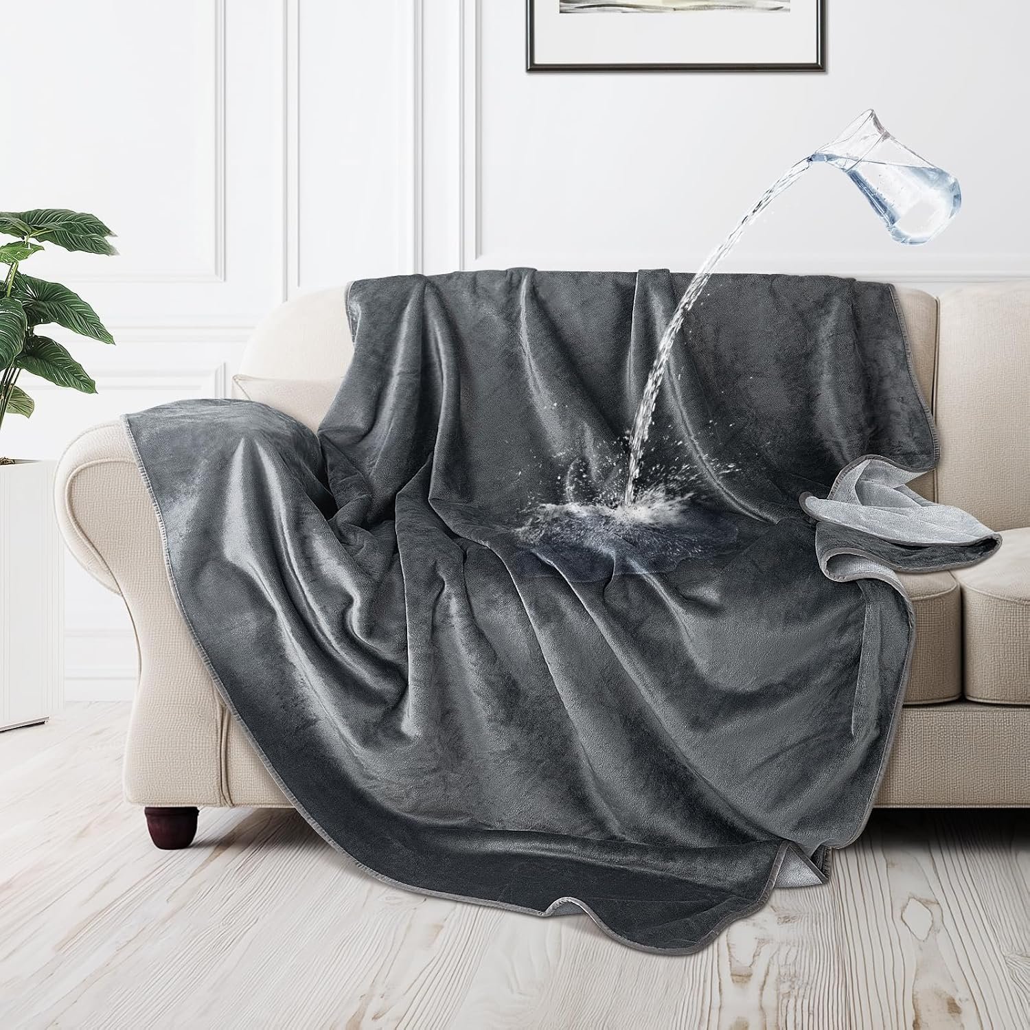LOOBANI Waterproof Dog Blanket for Couch, Soft Couch Cover 50″ x 60″, Grey