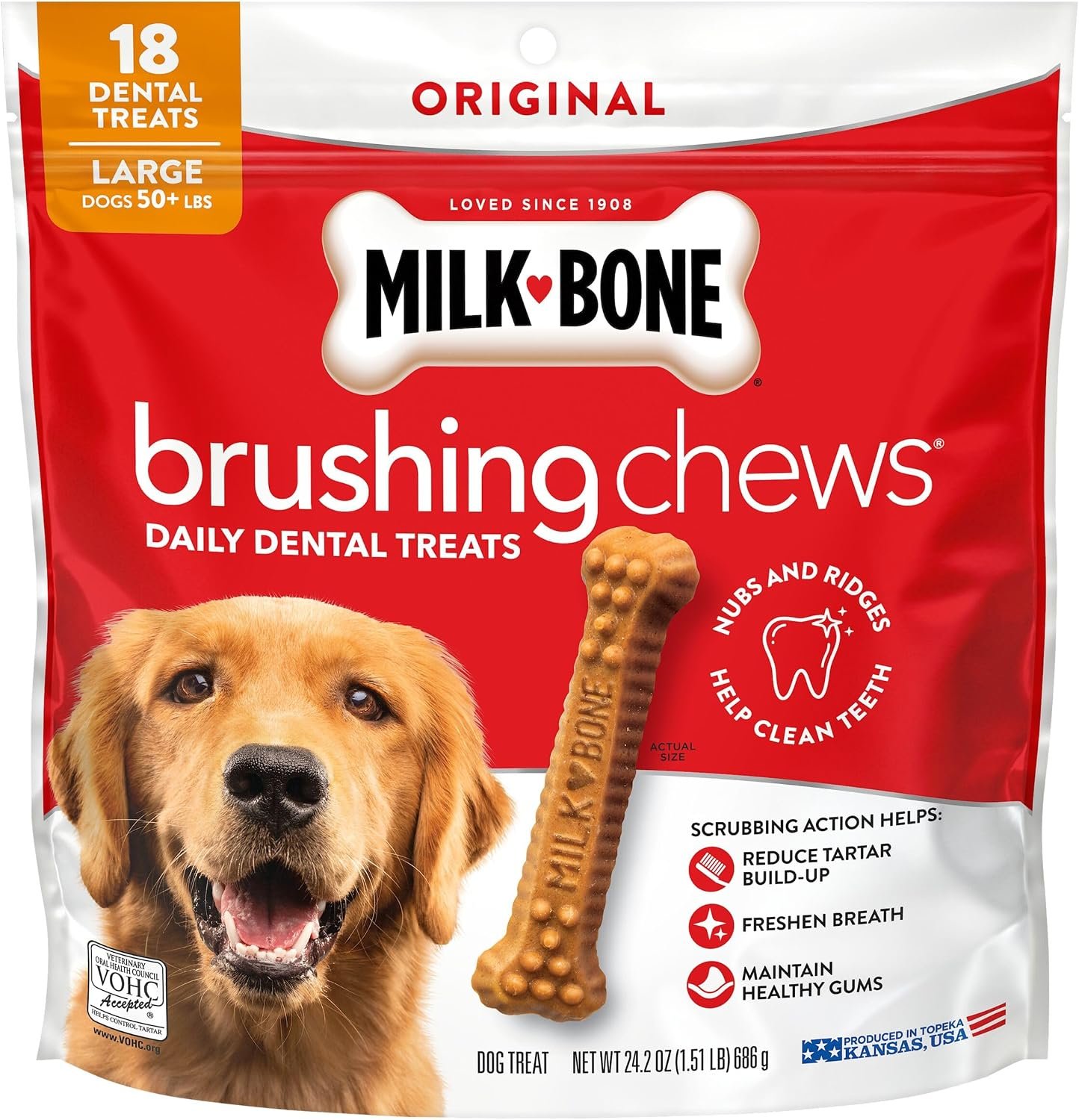 Milk-Bone Original Brushing Chews, 18 Large Daily Dental Dog Treats