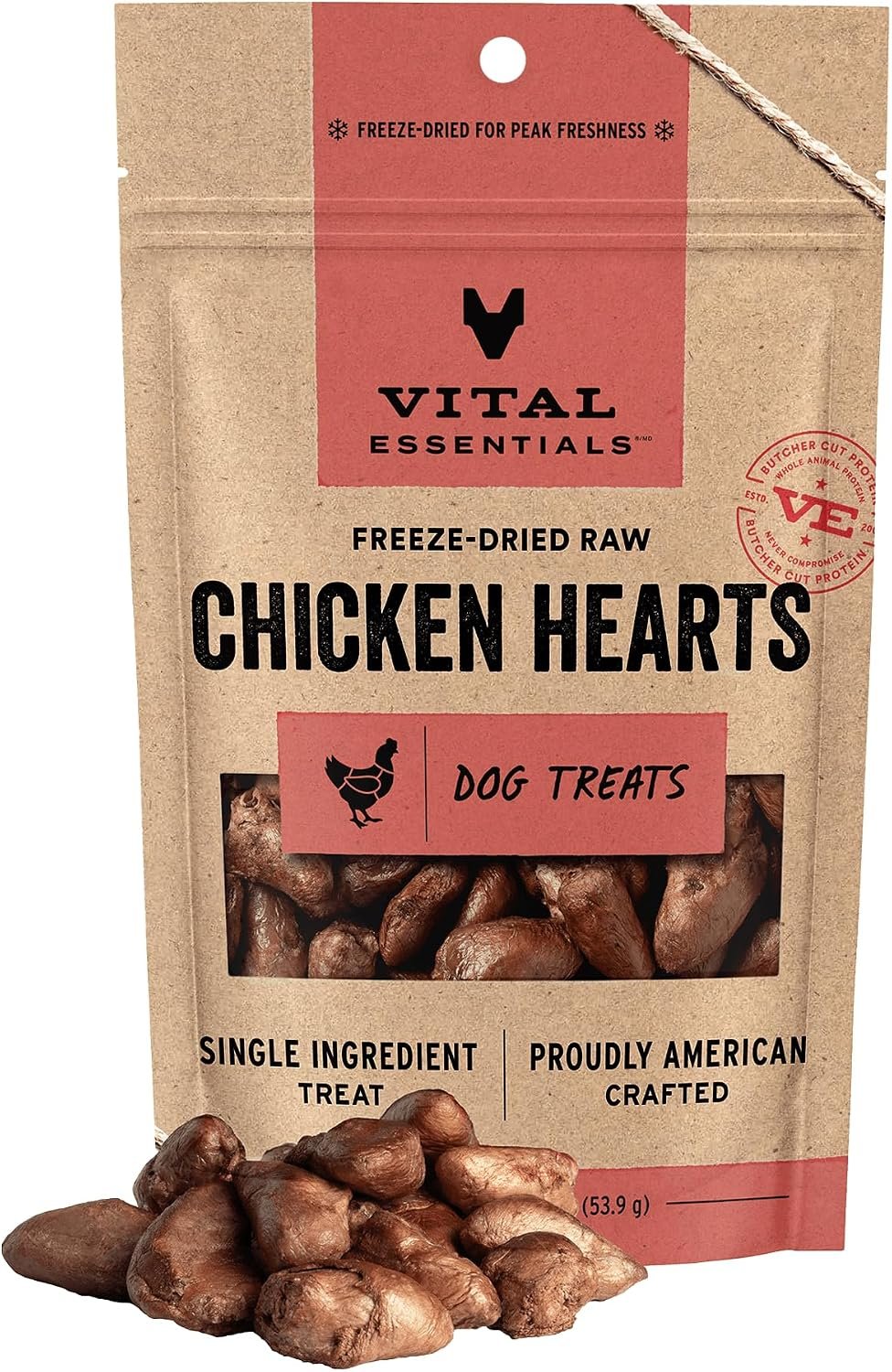 Vital Essentials Freeze Dried Raw Chicken Hearts Dog Treats, 1.9 oz Bag