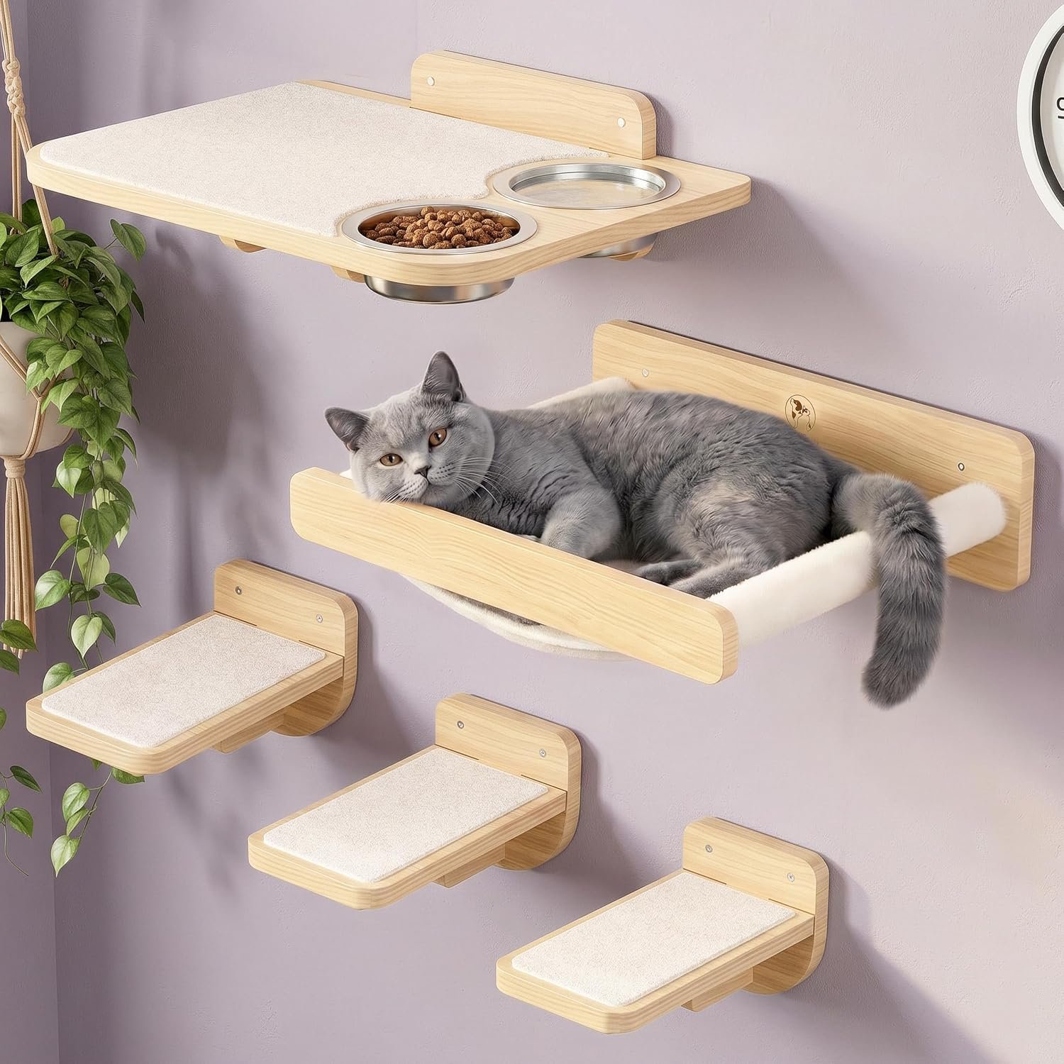 Cat Wall Shelves – Wall Mounted Cat Shelves with Feeding Station