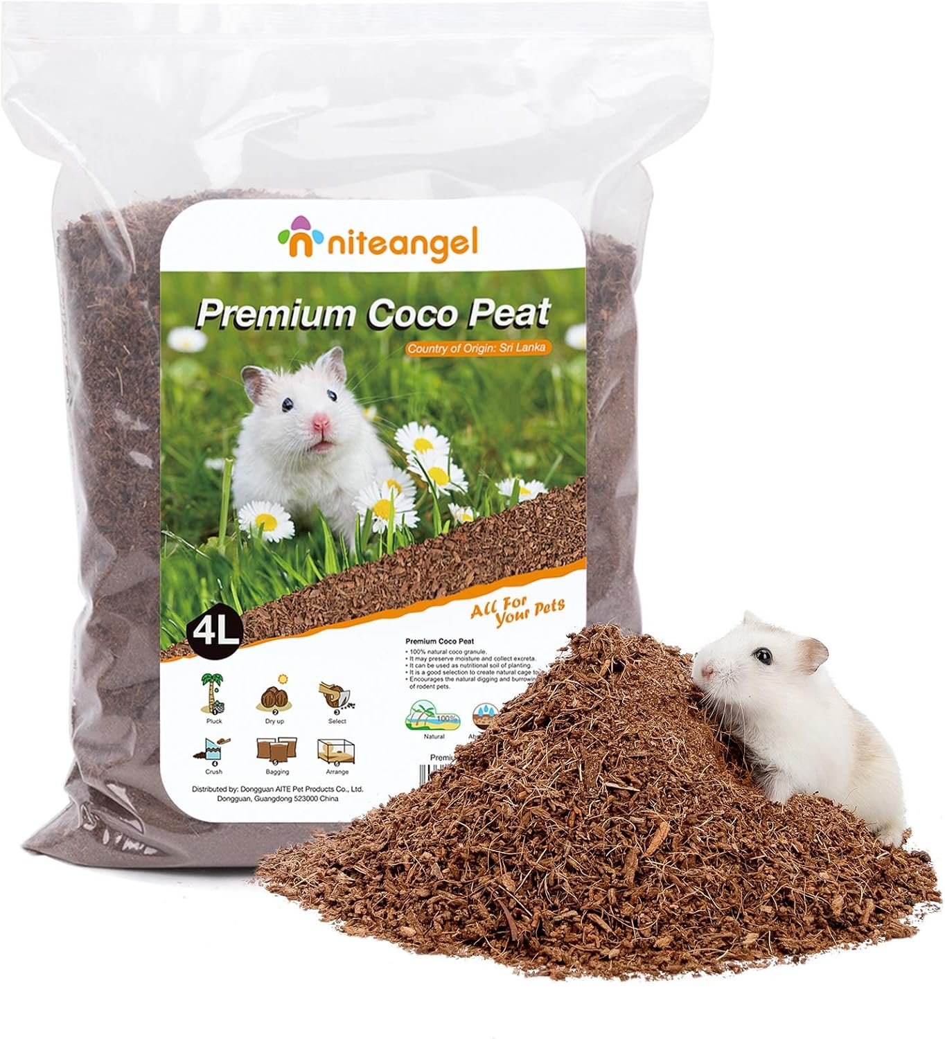 Niteangel Natural Coco/Cork Hamster Bedding: 4L Absorb Odors & Low Dust