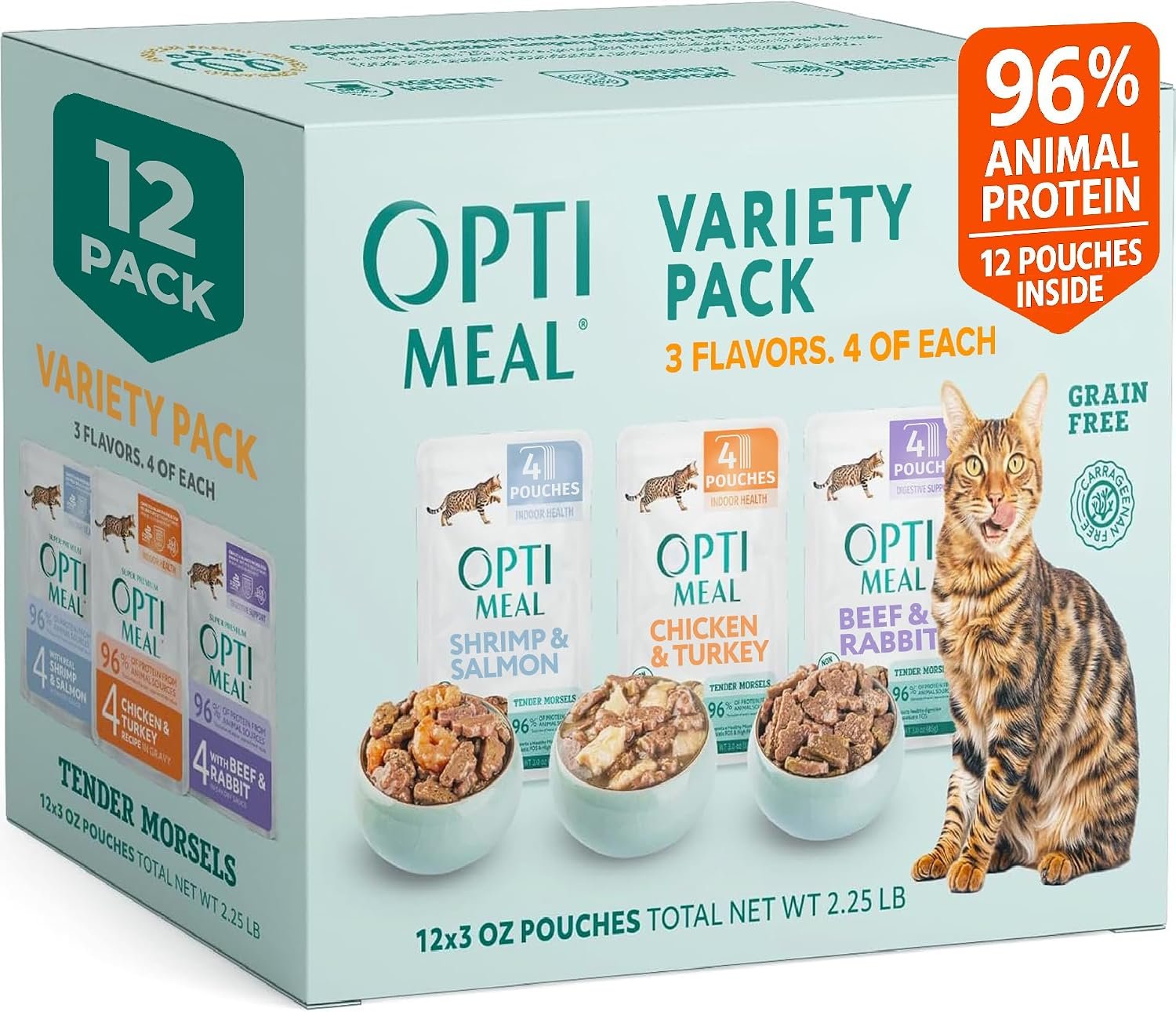 Optimeal Wet Cat Food Variety Pack – Grain Free Tender Morsels, High Protein Premium Nutrition Made with Natural European Ingredients in Savory Gravy, Adult Cat Food Wet Pouches 3oz Pouch (Pack of 12)