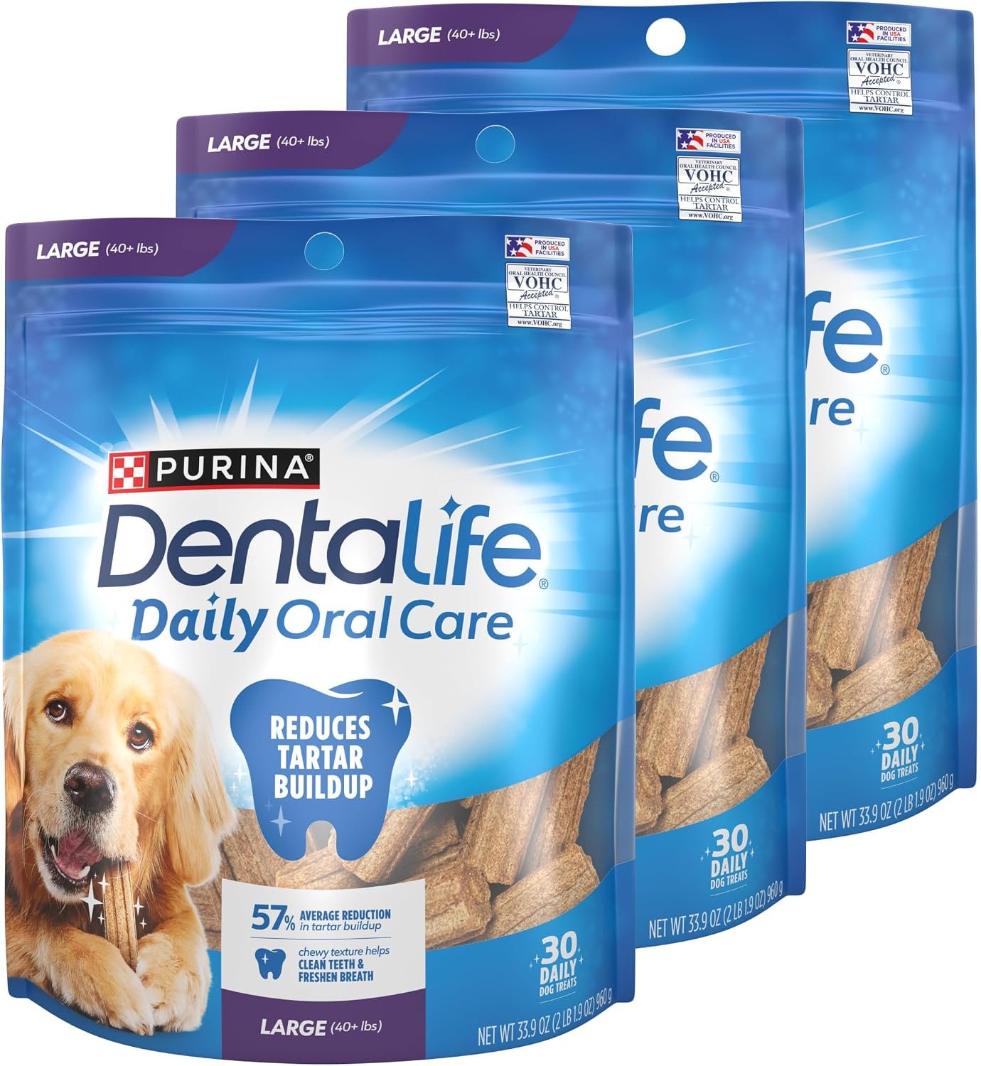 Dentalife Purina Daily Oral Care Dental Dog Treats for Large Dogs, 90 ct