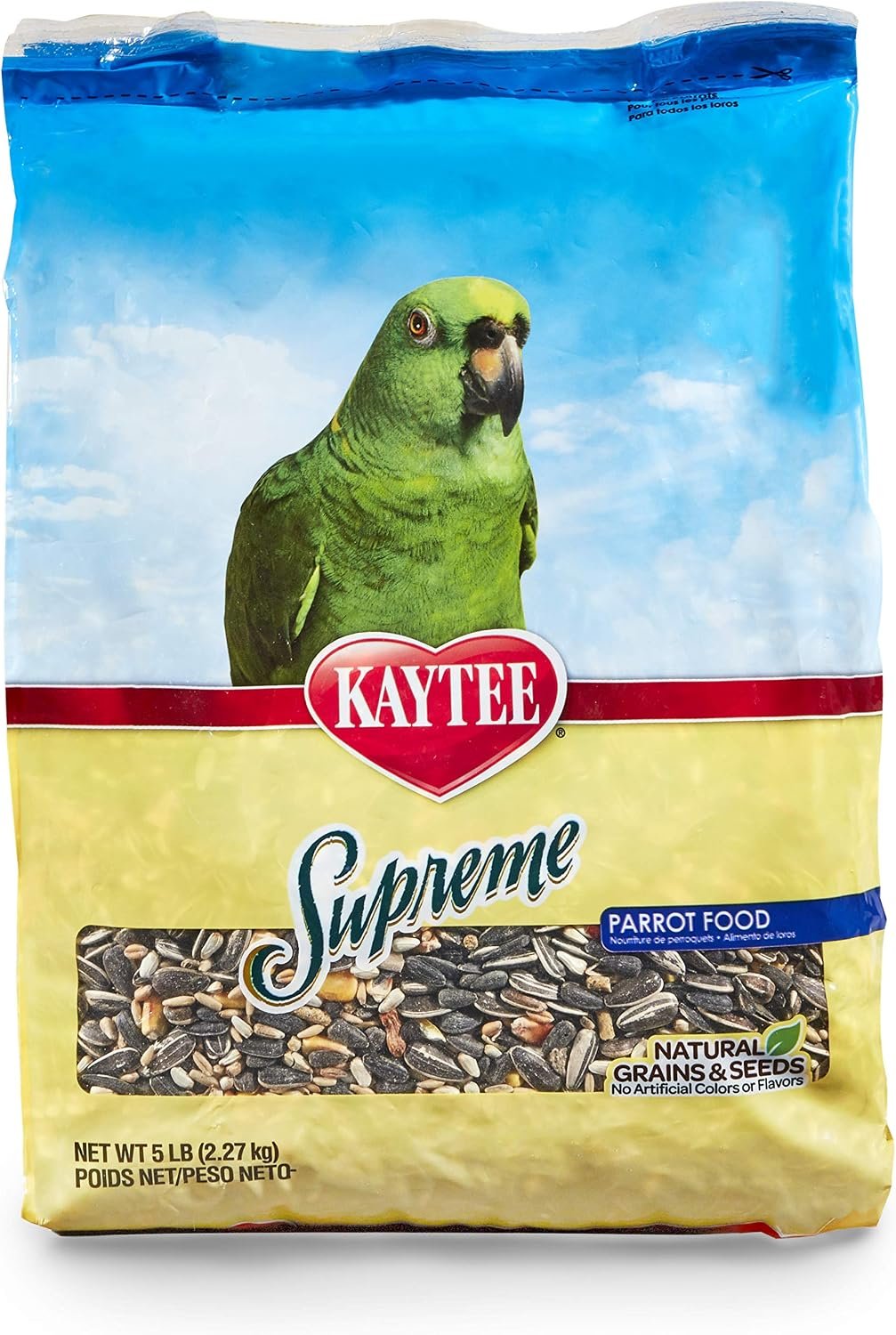 Kaytee Supreme Pet Parrot Food, Natural Seed & Grain Blend, 5 Pounds