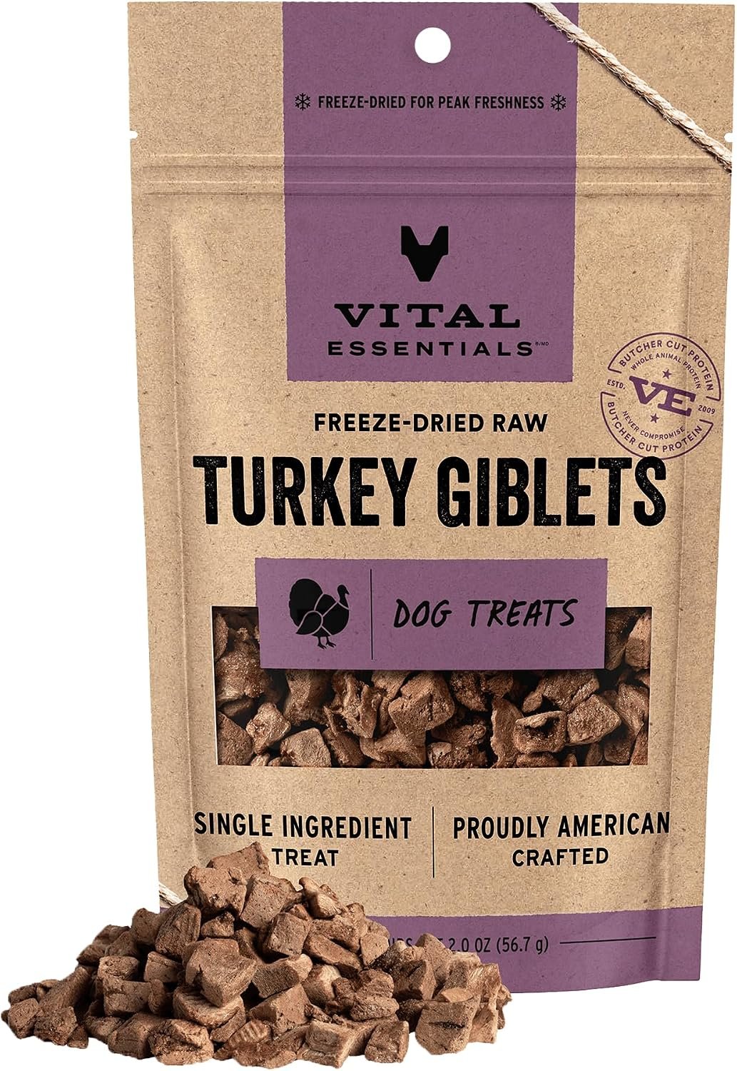 Vital Essentials Freeze Dried Dog Treats, Turkey Giblets, 2 oz Bag