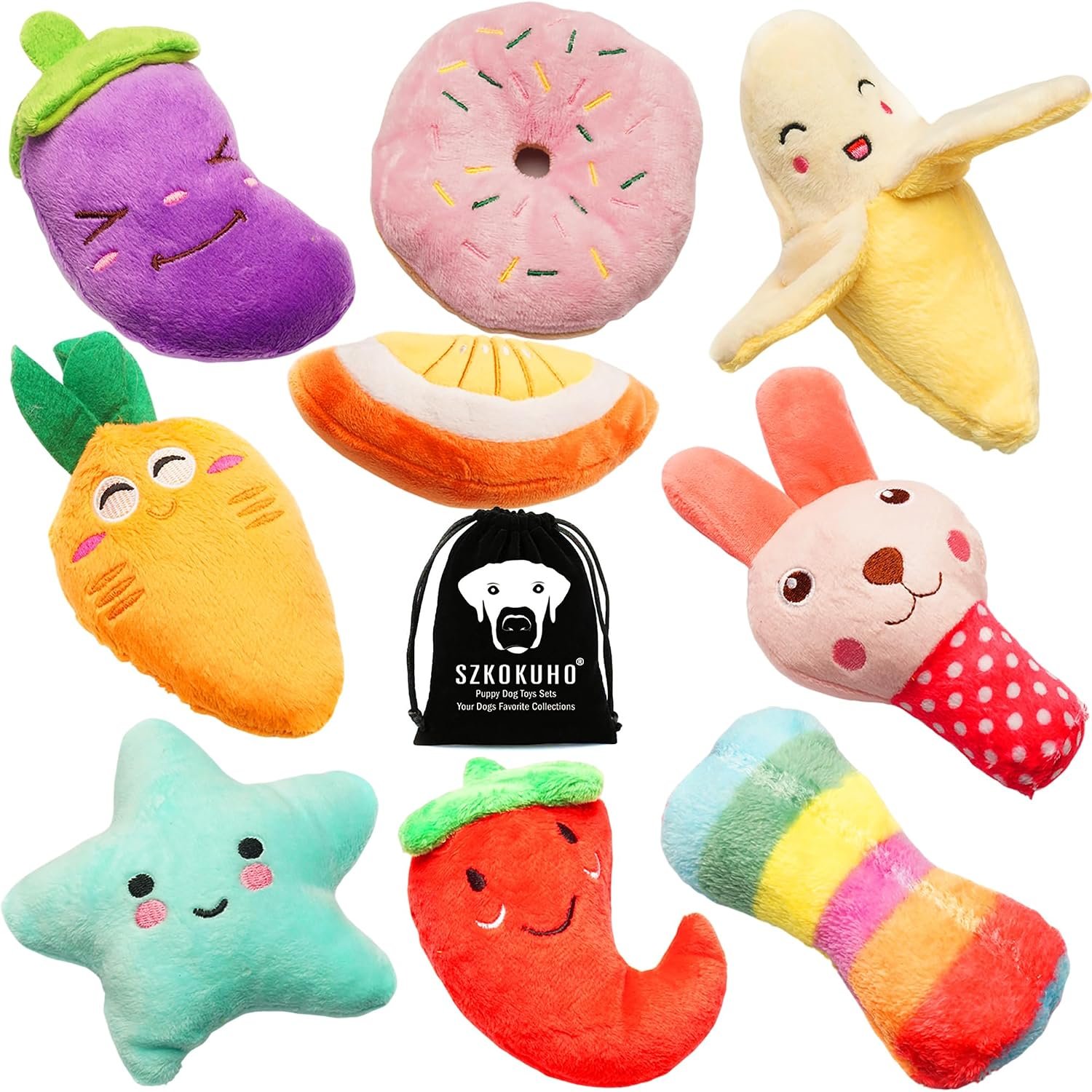 Squeaky Dog Toys for Small Medium Dogs, 9 Pack Stuffed Puppy Teething Toys