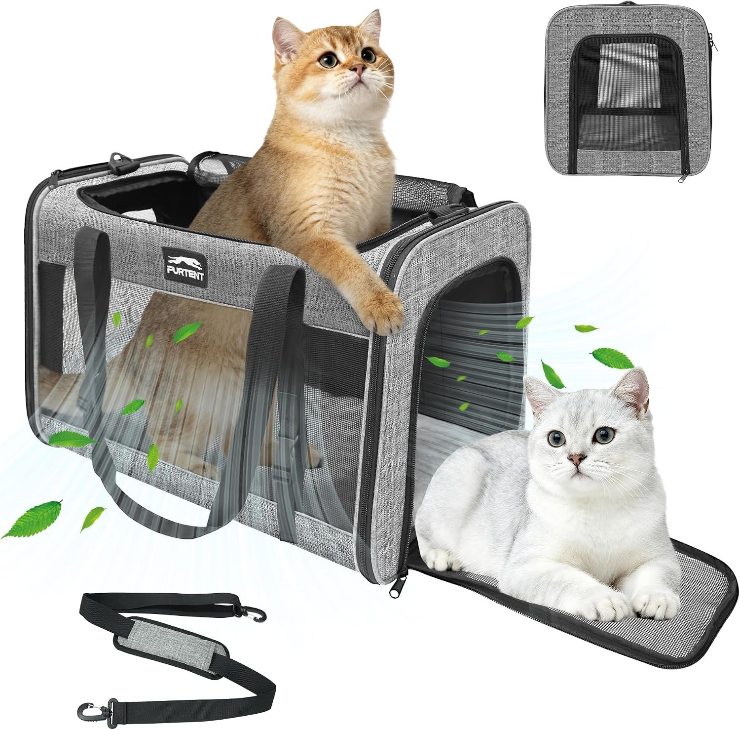 Soft-Sided Large Cat Carrier for 2 Cats, Spacious Foldable Pet Travel Carrier for Large Cats up to 25 Lbs, Double Cat Bag with Shoulder Strap, 20x13x13 Inch, Fits Maine Coon and Small Dogs, Grey