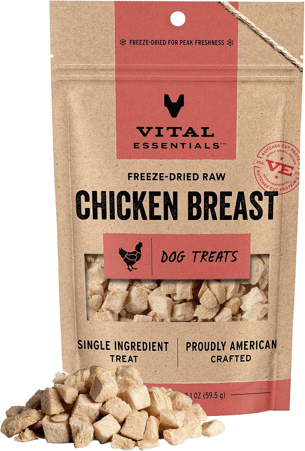 Vital Essentials Freeze Dried Dog Treats, Chicken Breast, 2.1 oz Bag