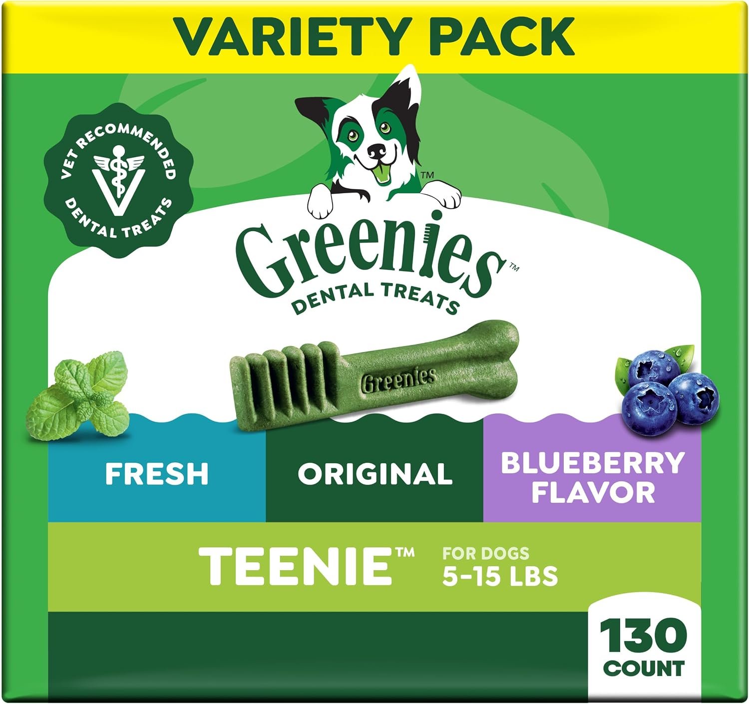 Greenies Teenie Dental Dog Treats, Mint, Original, & Blueberry, 130 Count