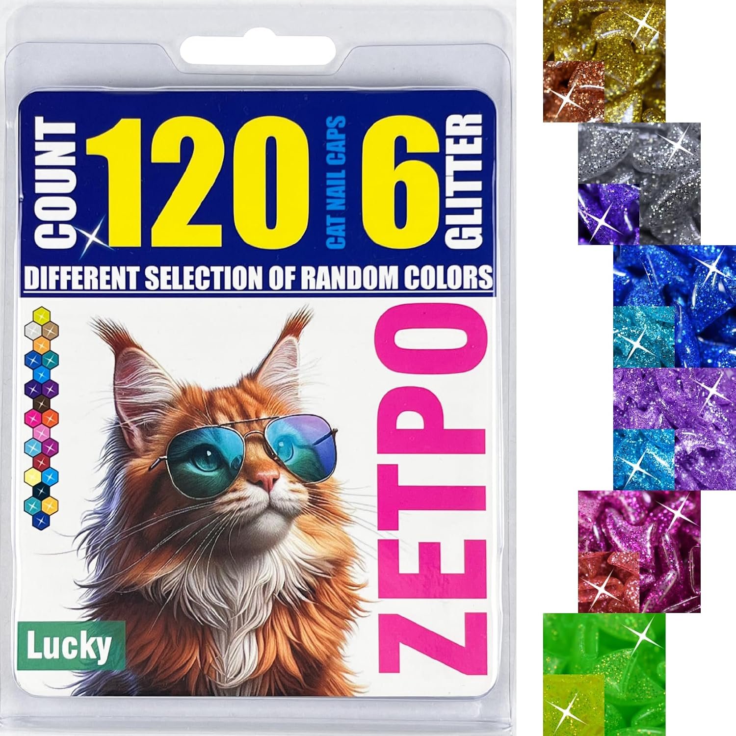 zetpo Glitter Cat Nail Caps | Cat Claw Covers | with Adhesives and Applicators (6X Glitter | 120 pcs, S)