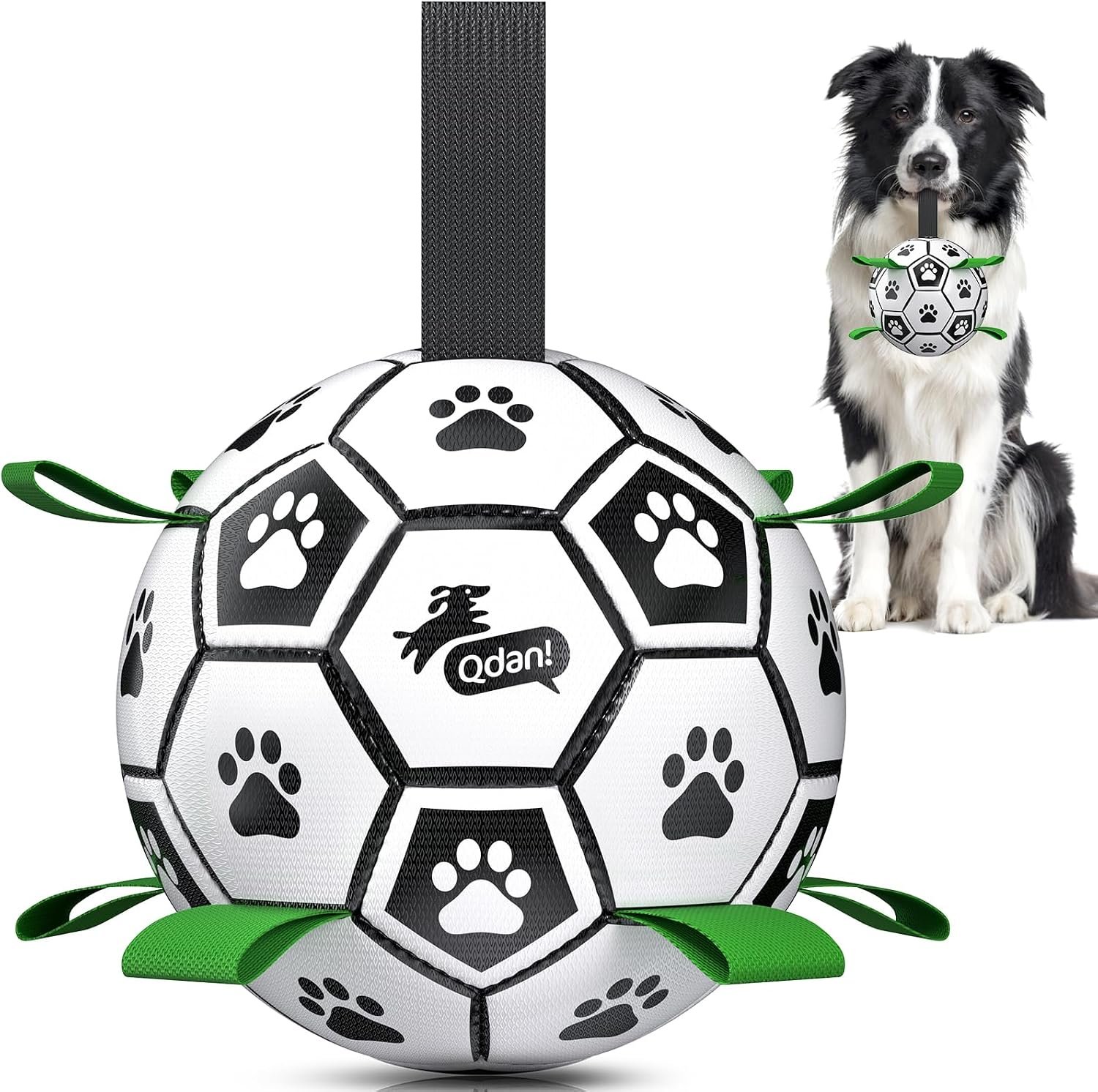QDAN Dog Toys Dog Balls, 6 Inch Dog Soccer Ball with Straps, Herding Balls