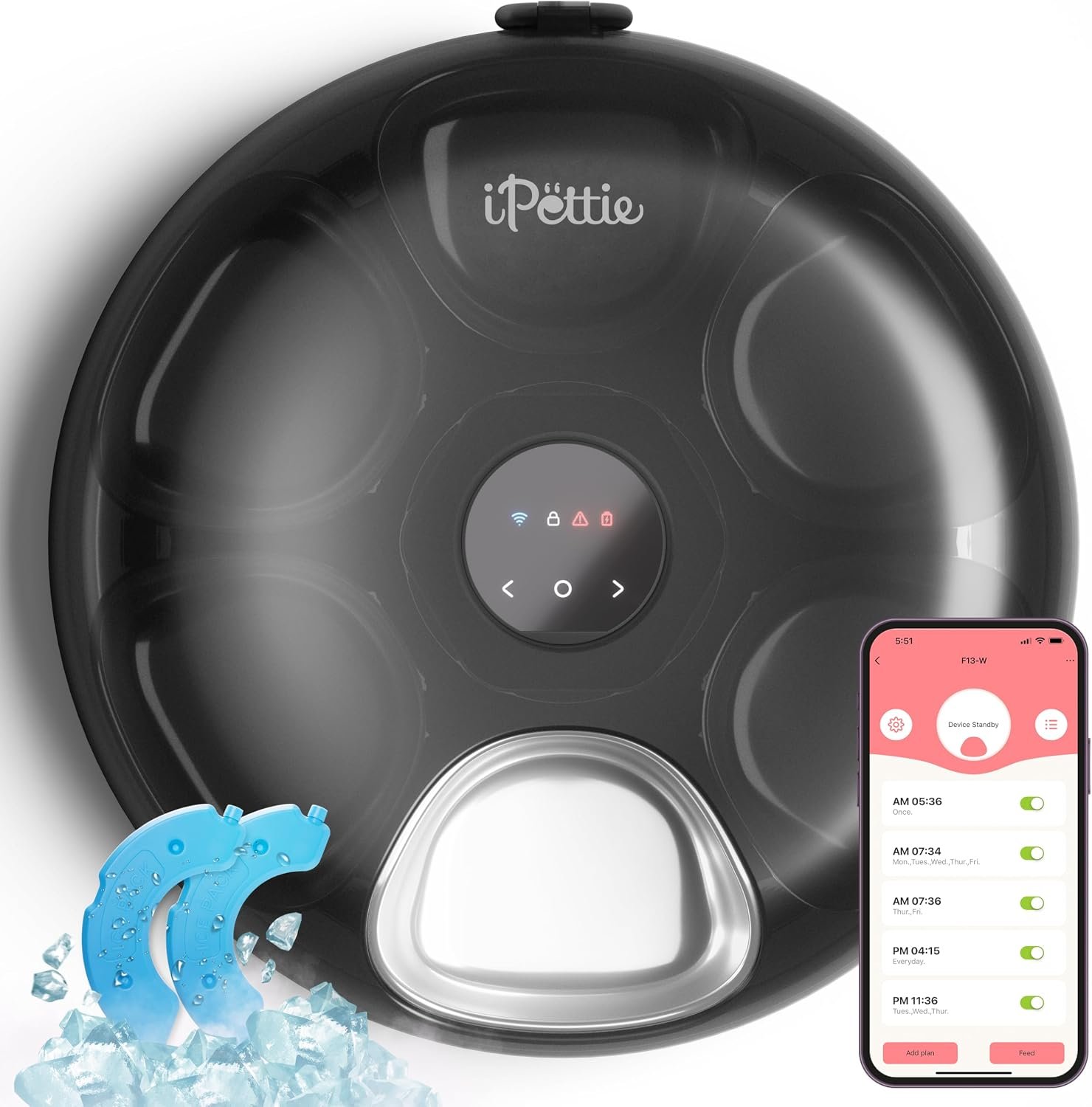 iPettie Donut Frost WiFi 6 Meal Automatic Wet Food Feeder with Ice Packs