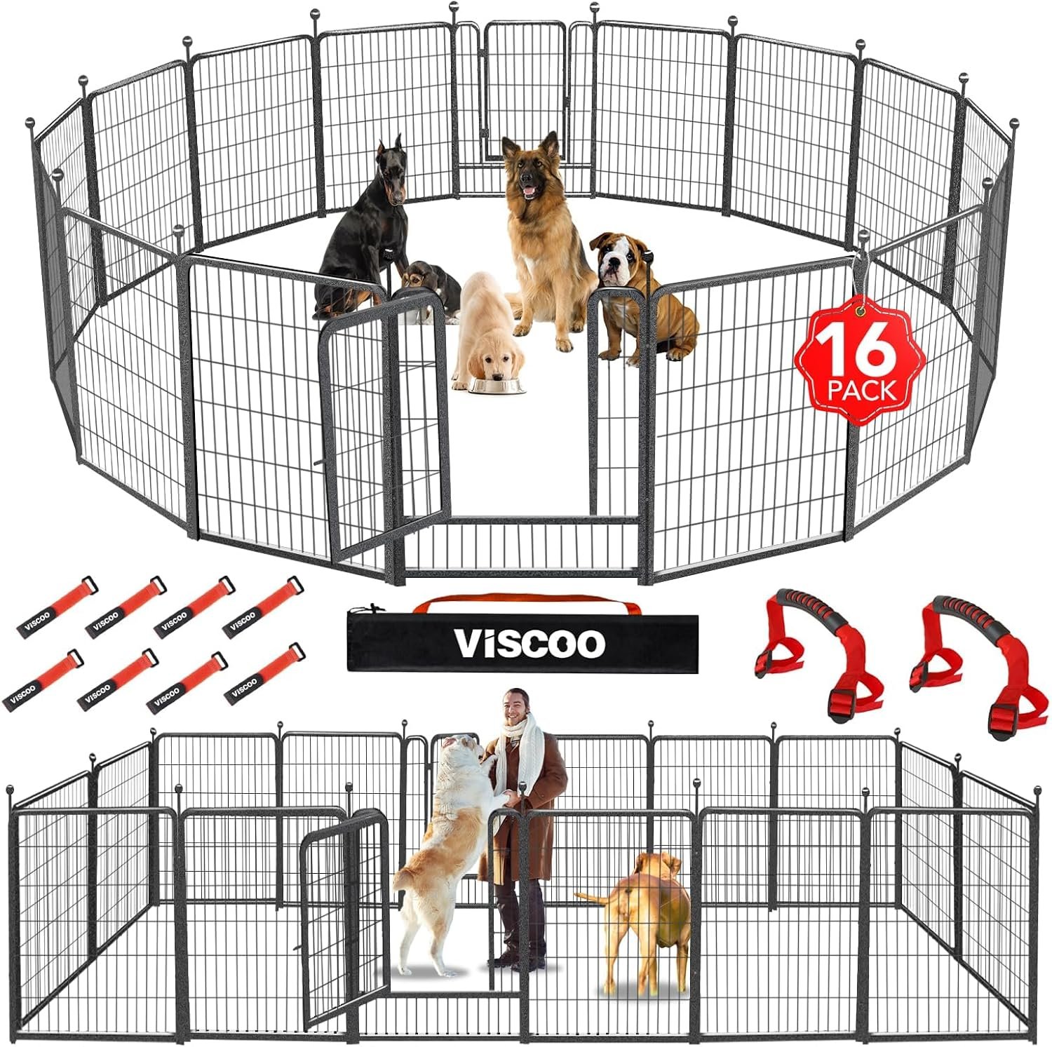 VISCOO Dog Playpen Outdoor, 16 Panels 40″ High Metal Dog Fence with Gate