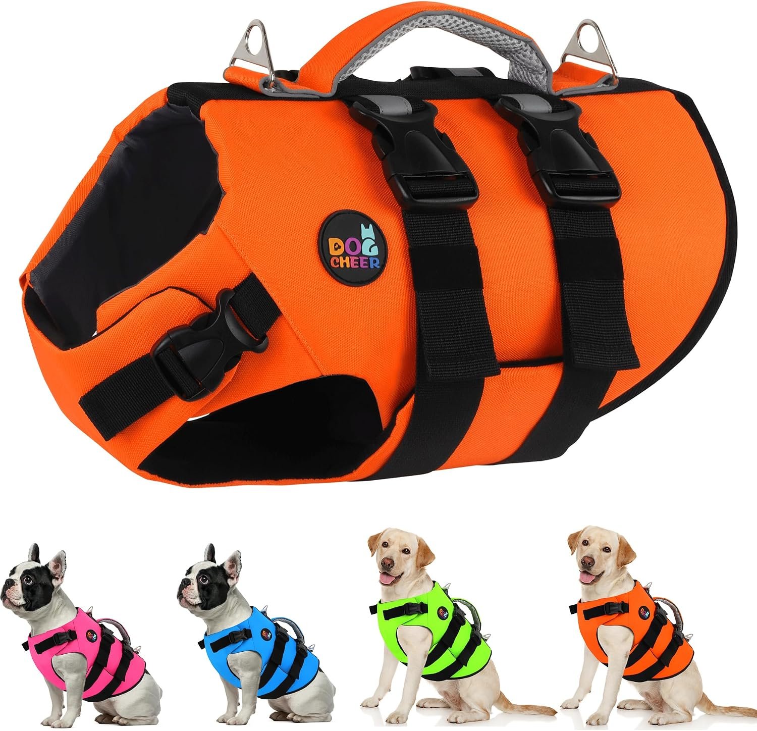 Dogcheer Dog Harness Life Jacket, High Buoyancy Neoprene Dog Life Vest for Swimming Boating, Adjustable Puppy Swim Vest Reflective Pet Float Vest for Small Medium Large Dogs – Orange, S