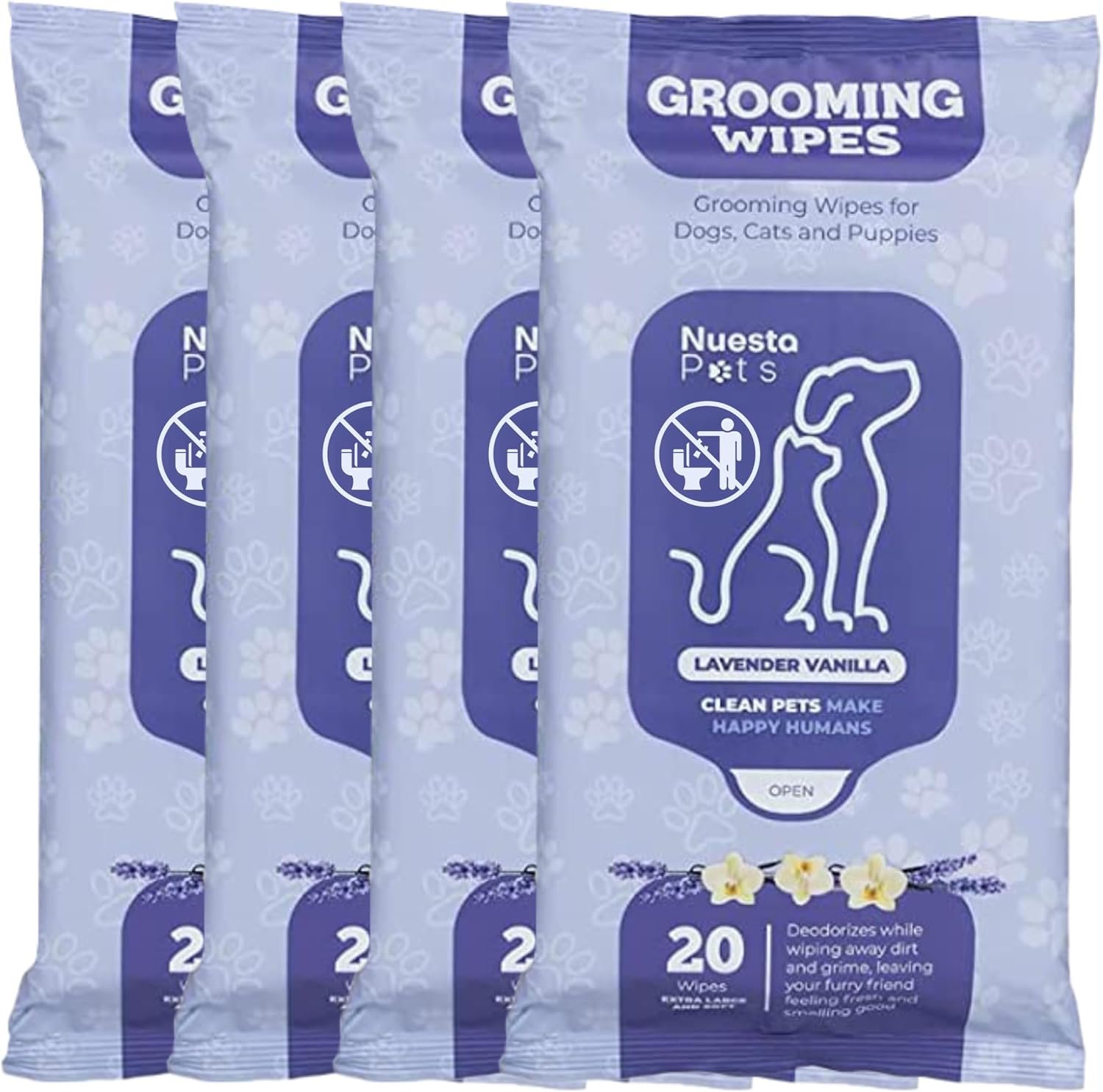 Pets XL Hypoallergenic Lavander Dog Grooming Cleaning Cloths 4 Pack