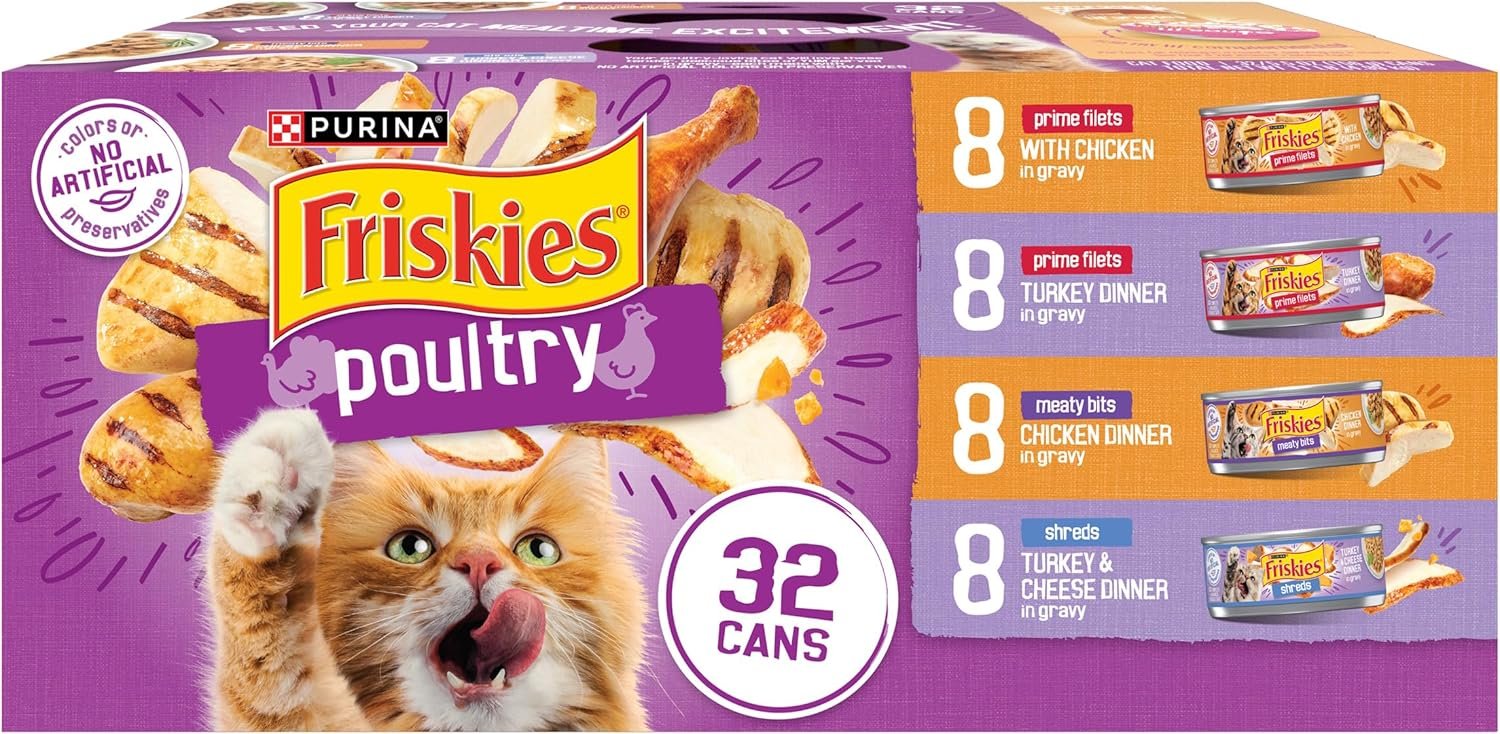 Purina Friskies Wet Cat Food Variety Pack, Poultry, (32) 5.5 oz Cans