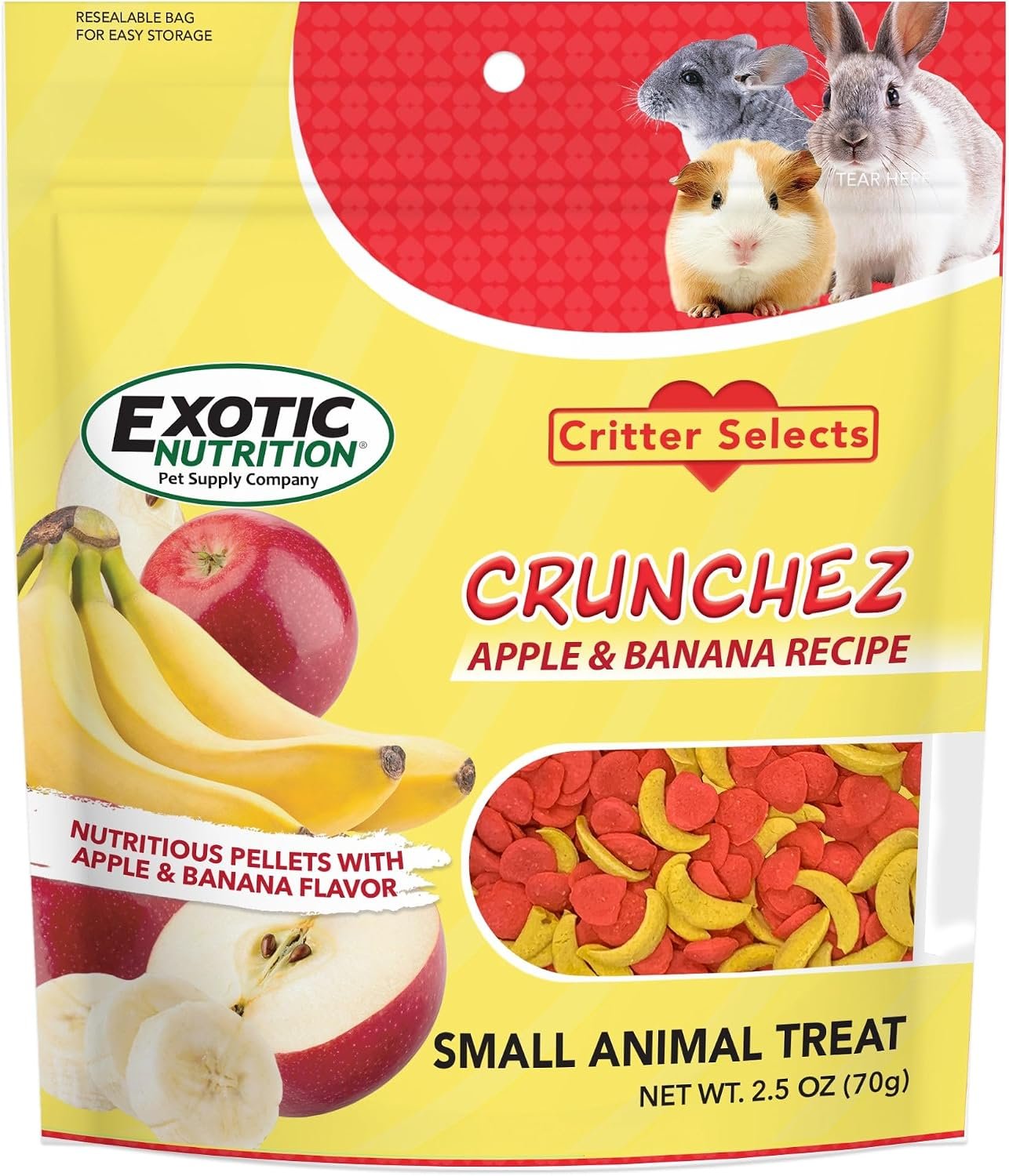 Crunchez Apple and Banana – Crunchy Fruit Flavored Treat Bites – Sugar Gliders, Squirrels, Marmosets, Prairie Dogs, Hamsters, Chinchillas, Exotic Birds, Rabbits, Guinea Pigs, Degus, Small Pets