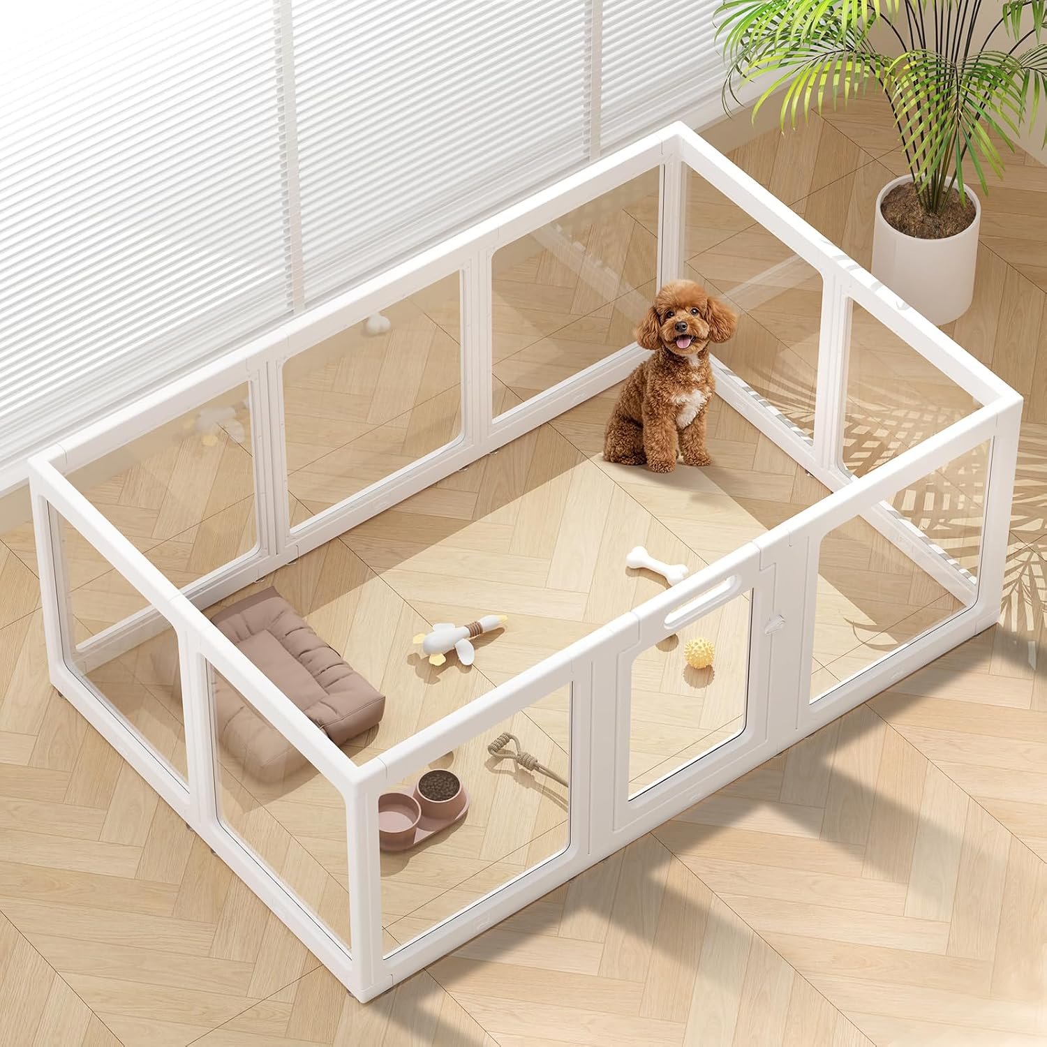 Clear Acrylic Dog Playpen Indoor Pet Pen, 24″ H, White, 10 Panels