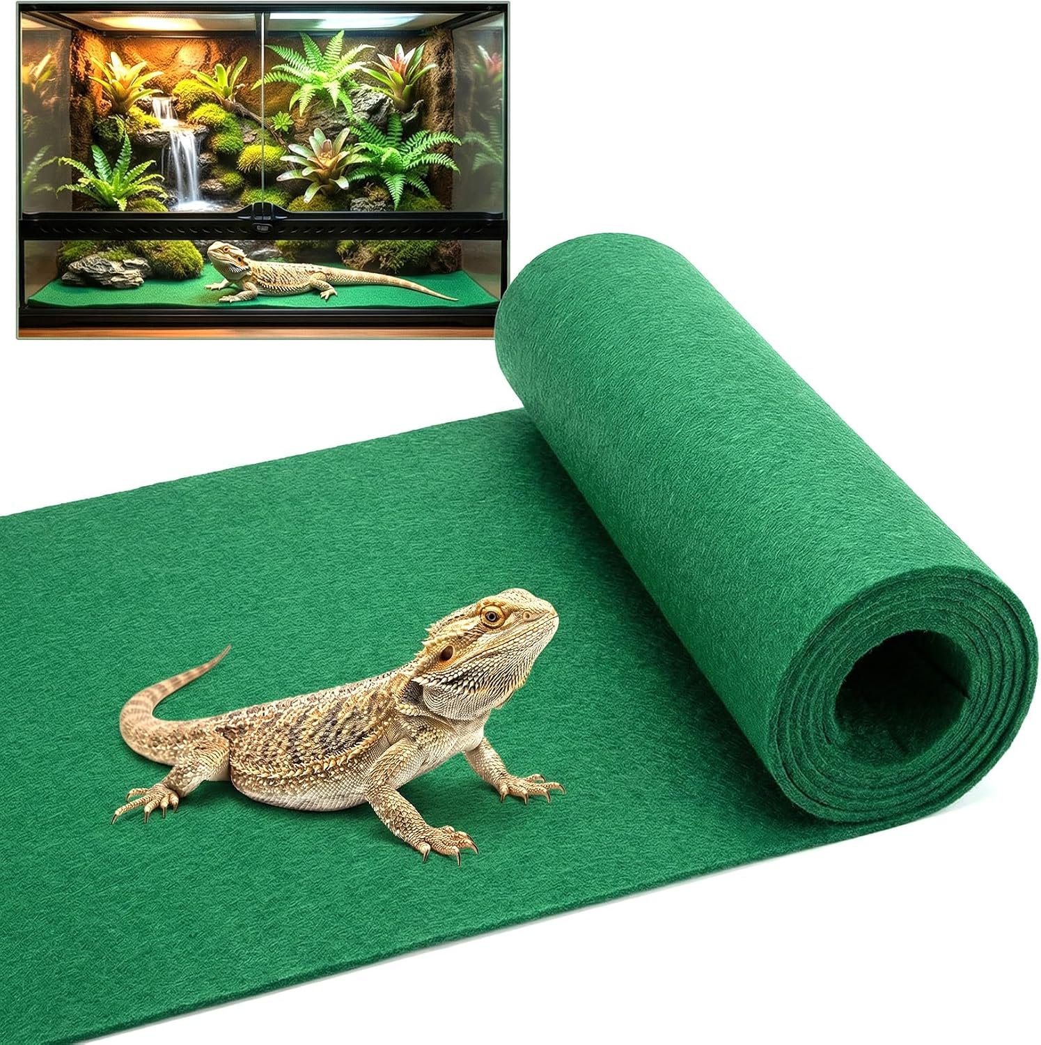 MAQIHAN Reptile Carpet for 40 Gallon – 39 x 20 Inch Reptile Mat, Green
