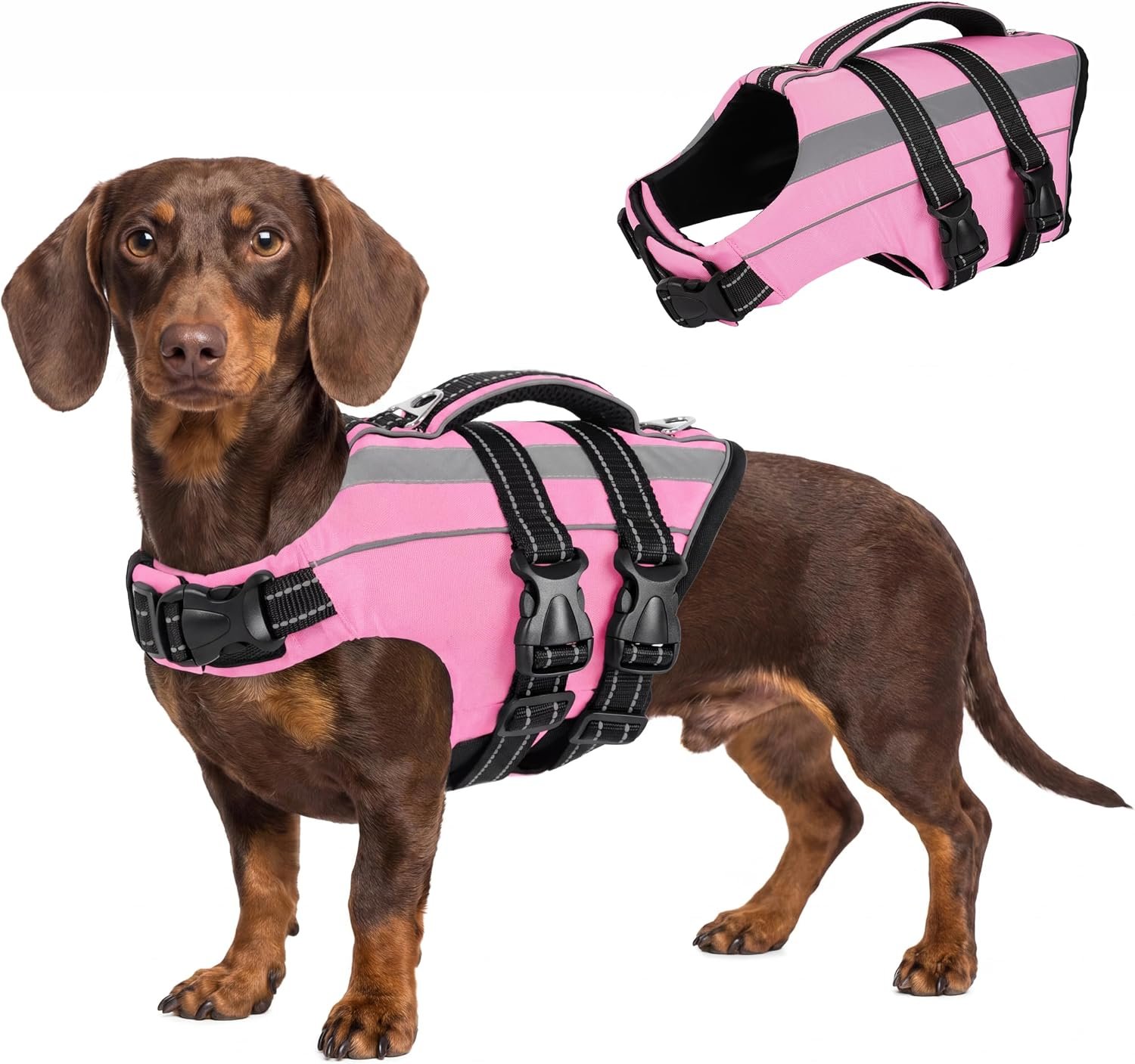 FUAMEY Dog Life Vest for Swimming, Reflective Dog Life Jacket Boating