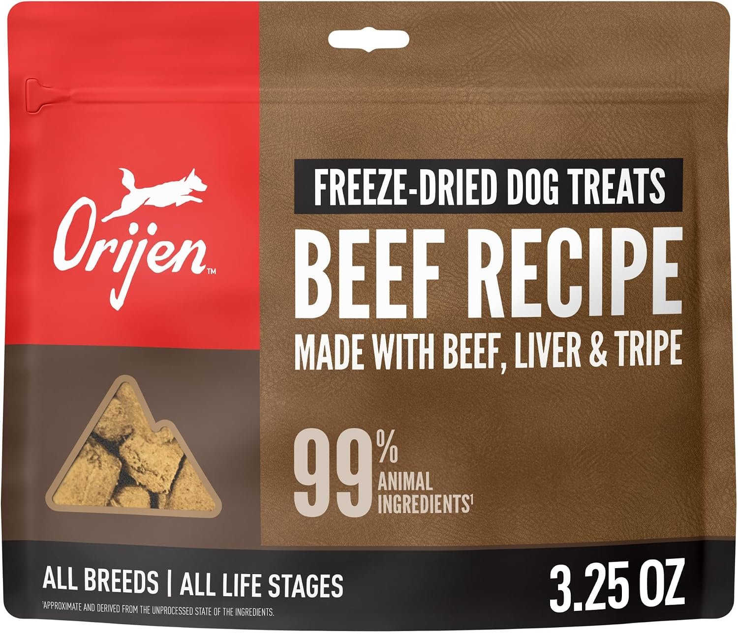 ORIJEN WHOLEPREY Freeze Dried Dog Treats Ranch-Raised Beef 3.25oz Bag
