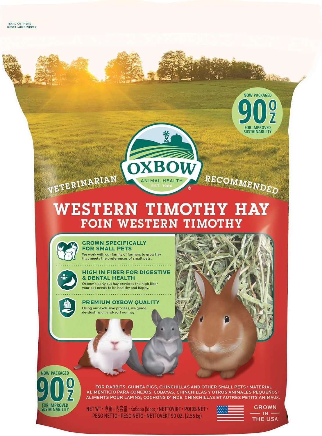 Oxbow Western Timothy Hay, Rabbit & Guinea Pig Hay, High Fiber, USA, 90 oz