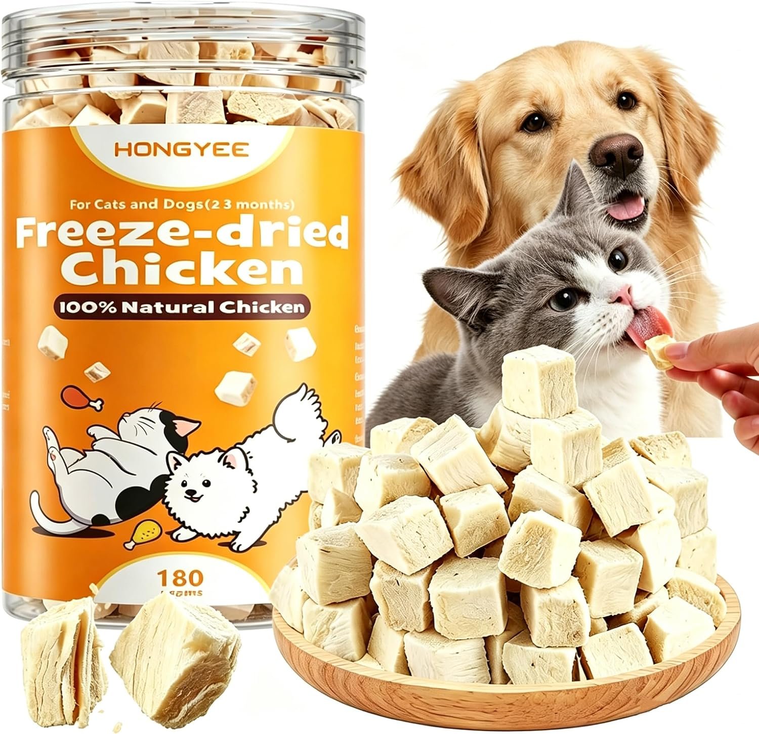 6.35oz/180g Freeze-Dried Chicken Treats for Cats & Dogs, High Protein Single Ingredient, Grain-Free & No Artificial Additives, Healthy Pet Daily Food Companion & Training Reward Snacks