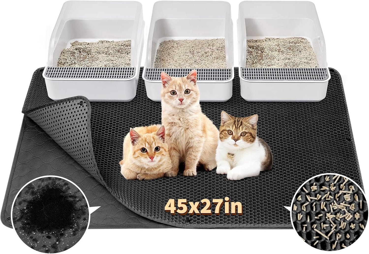 Fostanfly Cat Litter Mat, Machine Washable, Extra Large XL 45″x27″, Black