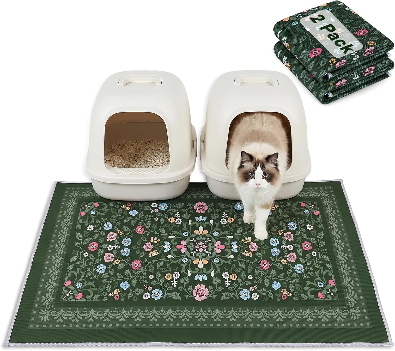Bienbee Cat Litter Mat, 2 Pack 33″ x 22″ Machine Washable for Litter Boxes