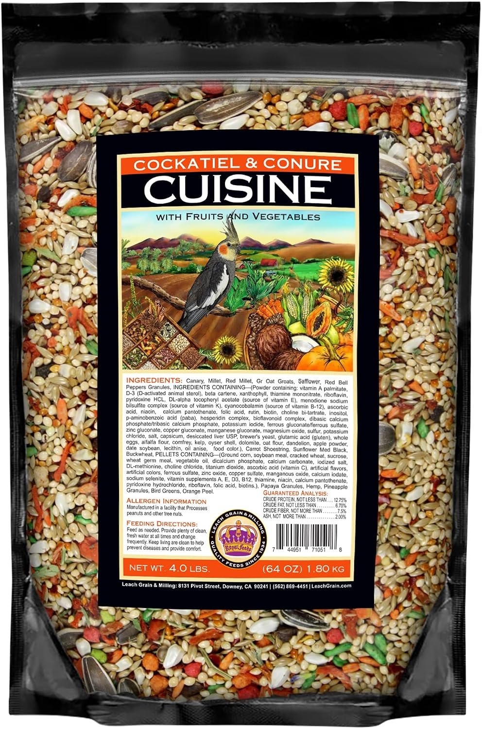 Cockatiel & Conure Food Cuisine 4 Lbs, Nutrient-Rich Mixed Bird Seeds with Grains, Fruits & Vegetables – Supports Beak & Feather Health, Small Parrot Bird Food for Daily Energy, Growth & Balanced Diet