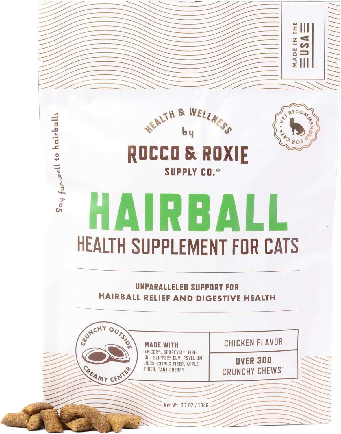 Rocco & Roxie Hairball Control Cat Treats, Chicken, 300 Ct