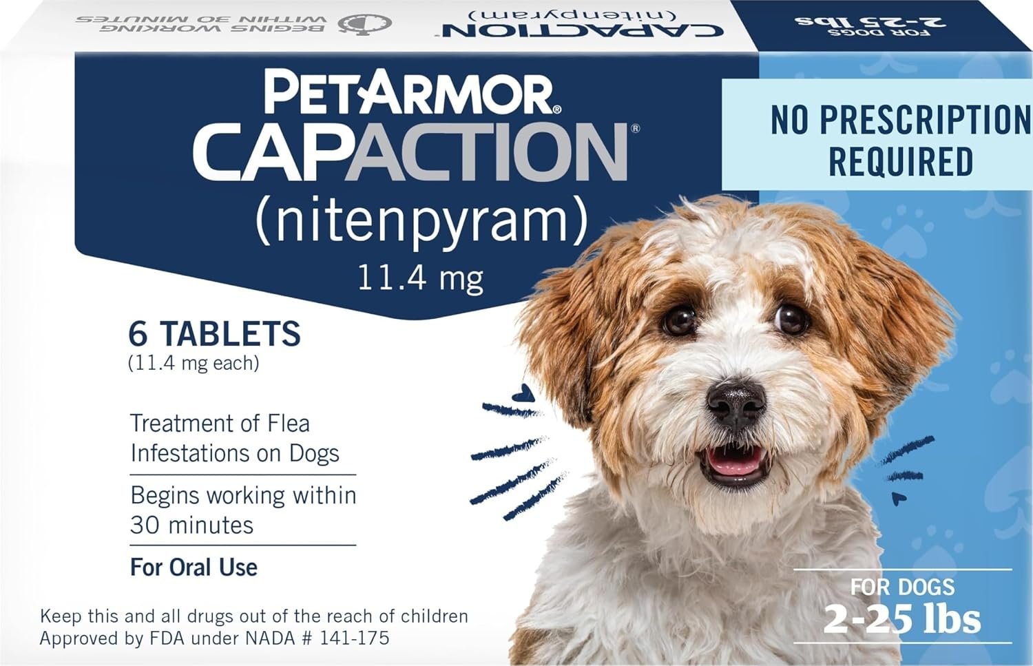 PetArmor CAPACTION (nitenpyram) Oral Flea Treatment for Dogs, Fast Acting Tablets Start Killing in 30 Minutes, Small Dog Flea Treatment 2-25 lbs, 6 Doses