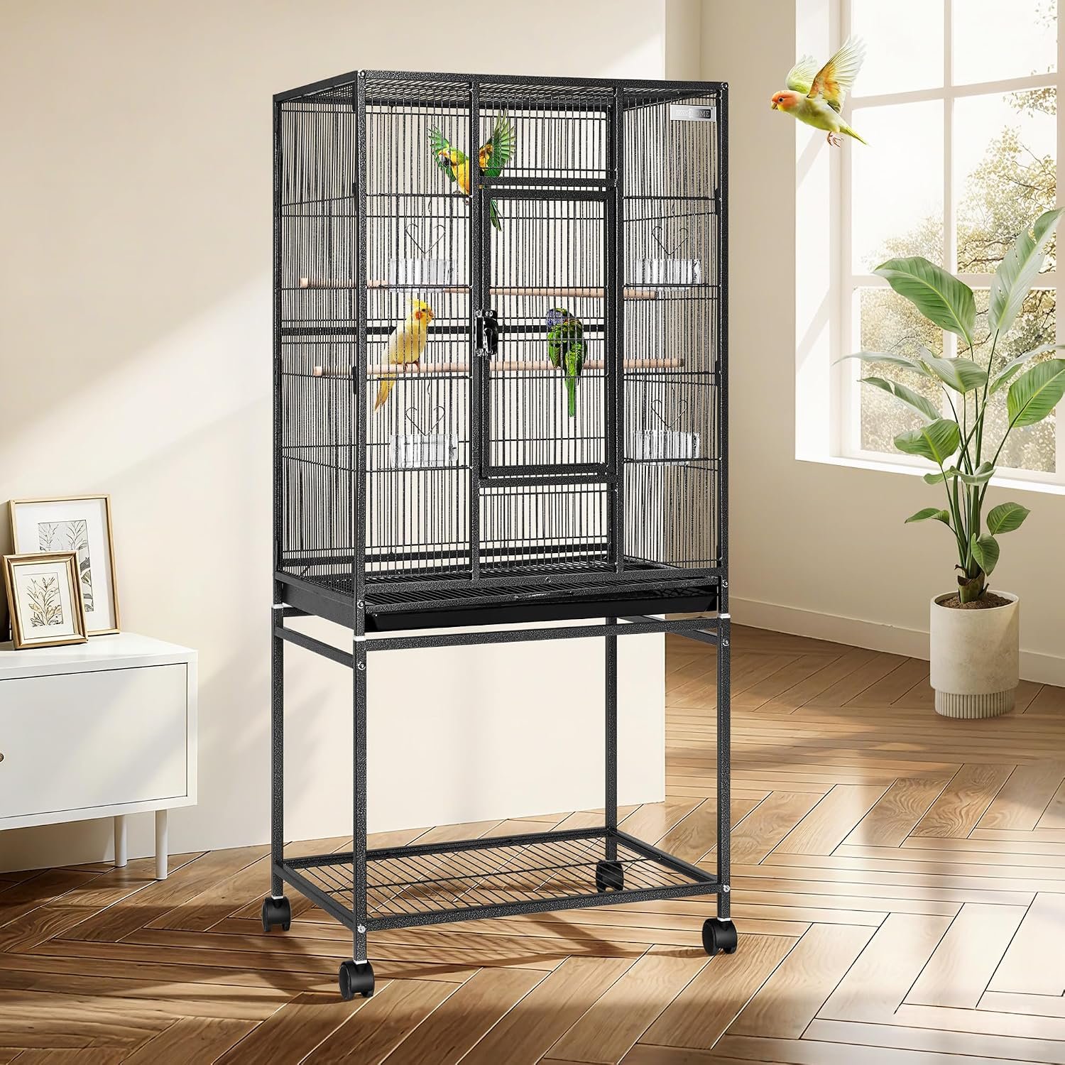 VIVOHOME 54 Inch Wrought Iron Large Bird Cage with Rolling Stand